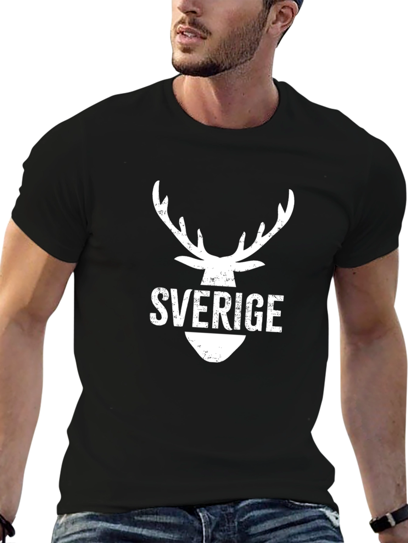 Black Sverige Deer Head Graphic Tee view 6