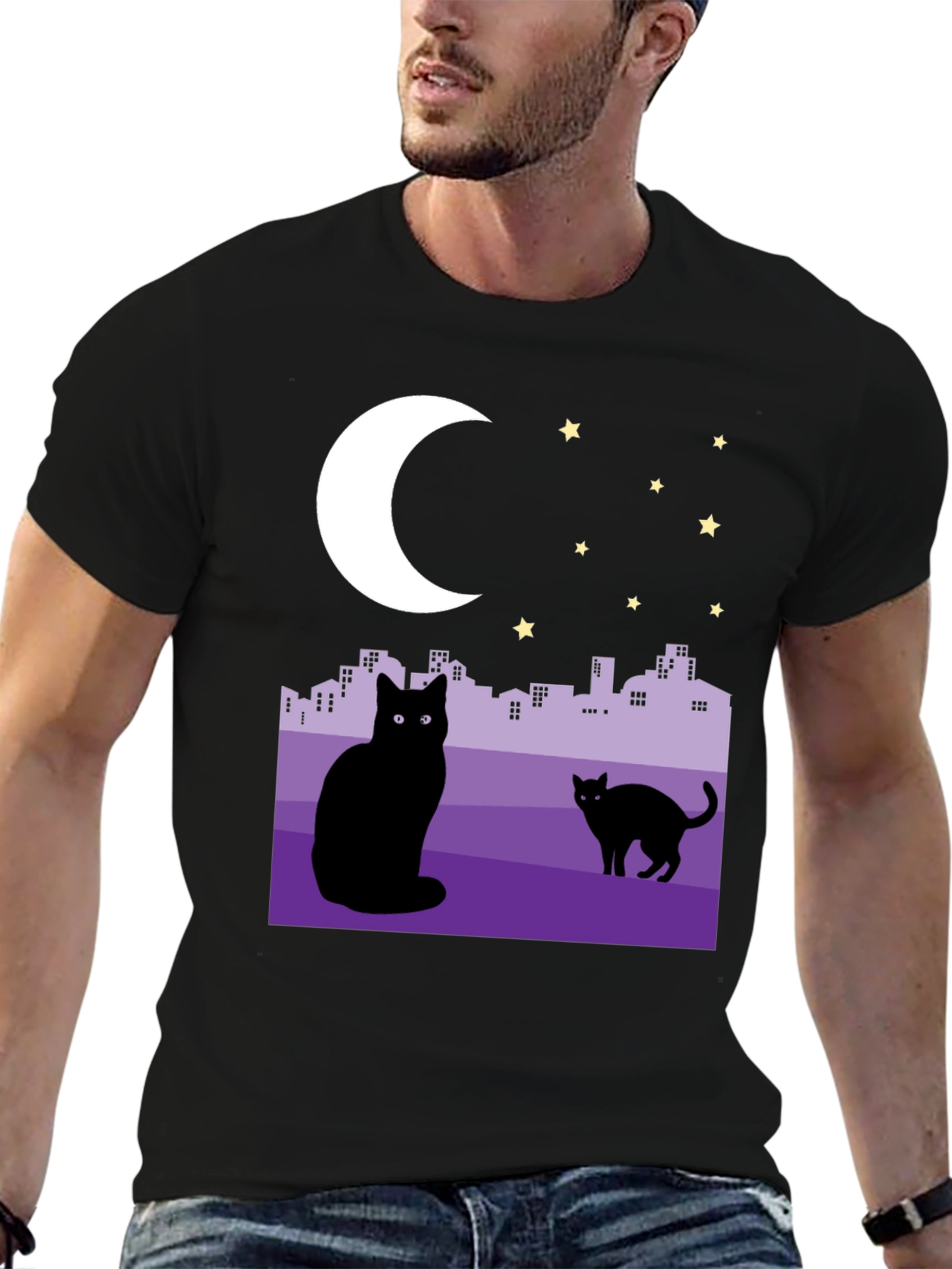 Black Cats Under the Moon Graphic T-Shirt view 6