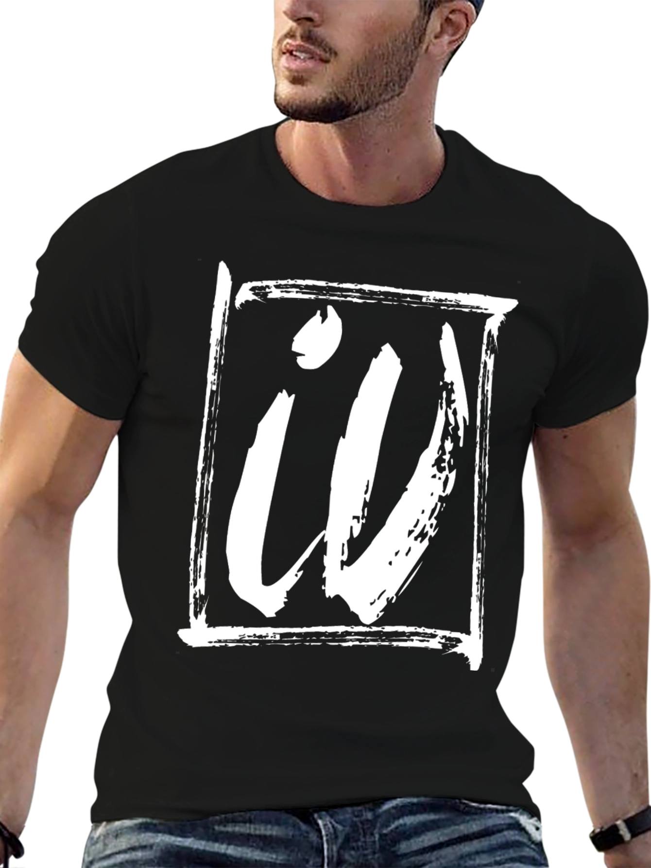 Black Bold Graphic Tee - Black with White Abstract Design view 6