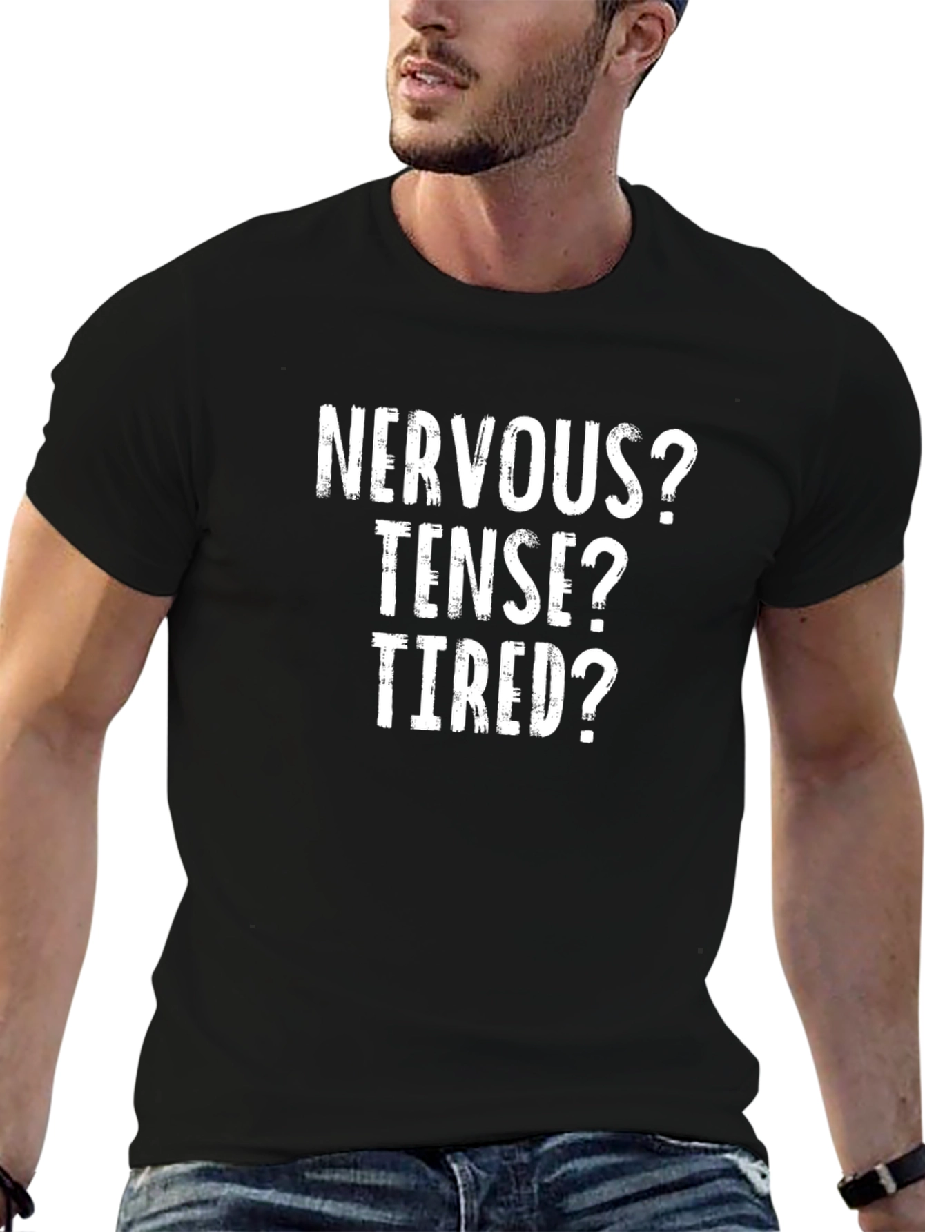 Black Nervous Tense Tired Black Graphic Tee view 6