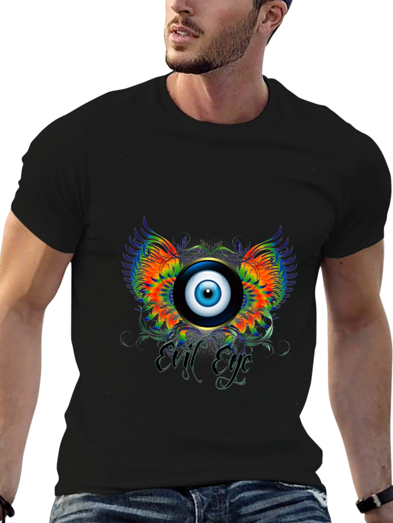 Black Evil Eye Graphic Print Black T-Shirt view 6