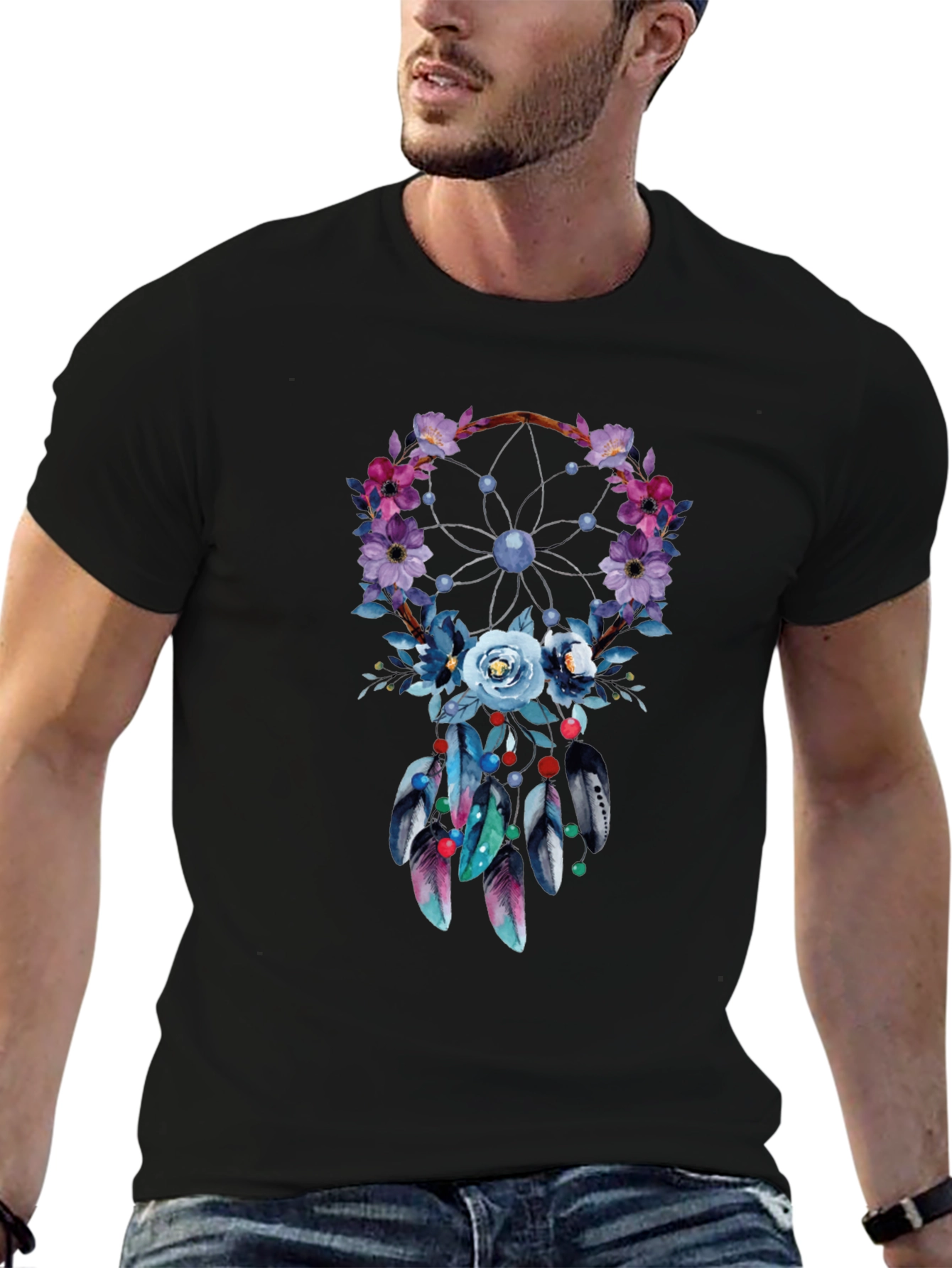 Black Floral Dreamcatcher Graphic Tee - Stylish Comfort view 6