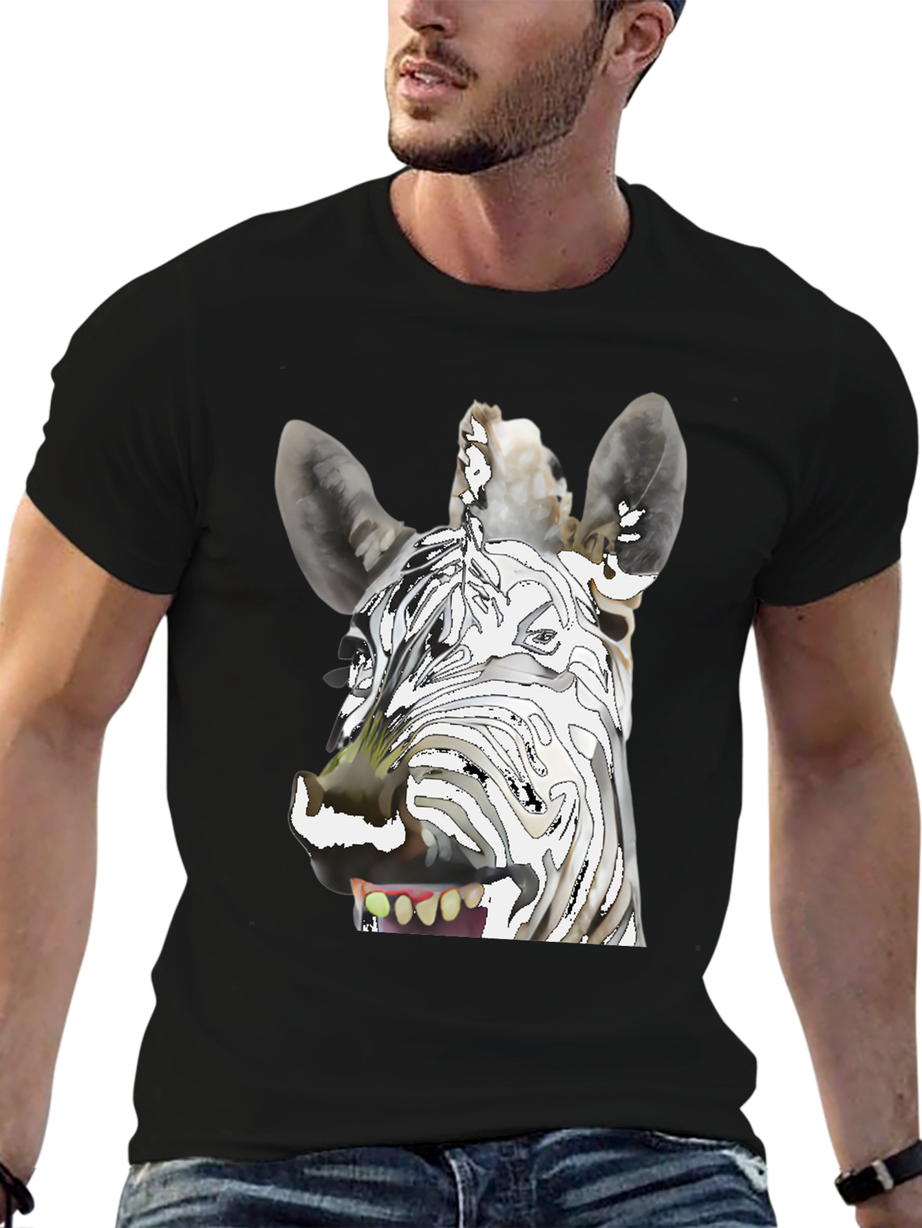 Black Zebra Graphic T-Shirt - Unique & Fun Design view 6