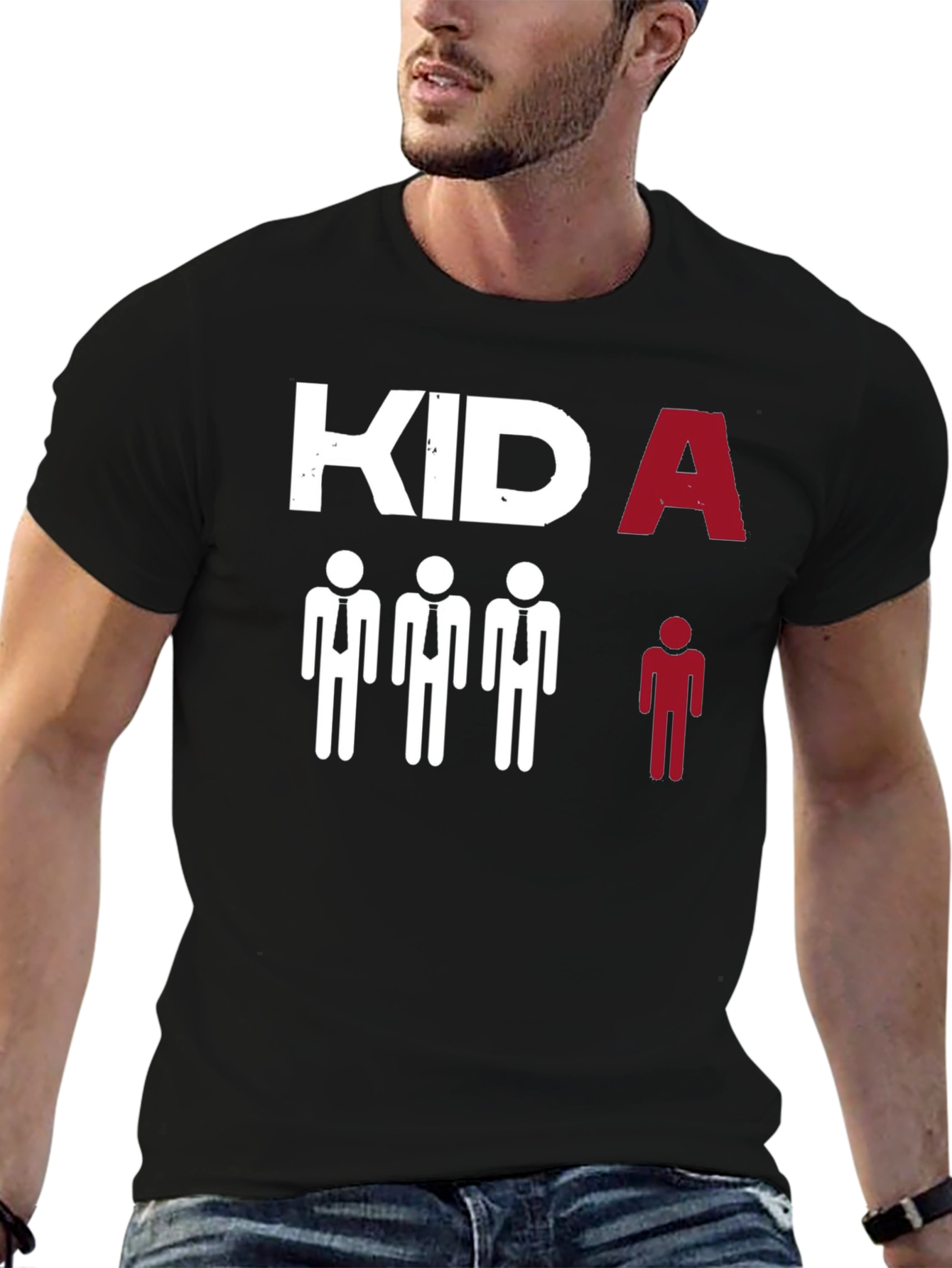 Black Kid A Graphic Tee - Unique Design, Black Cotton T-Shirt view 6