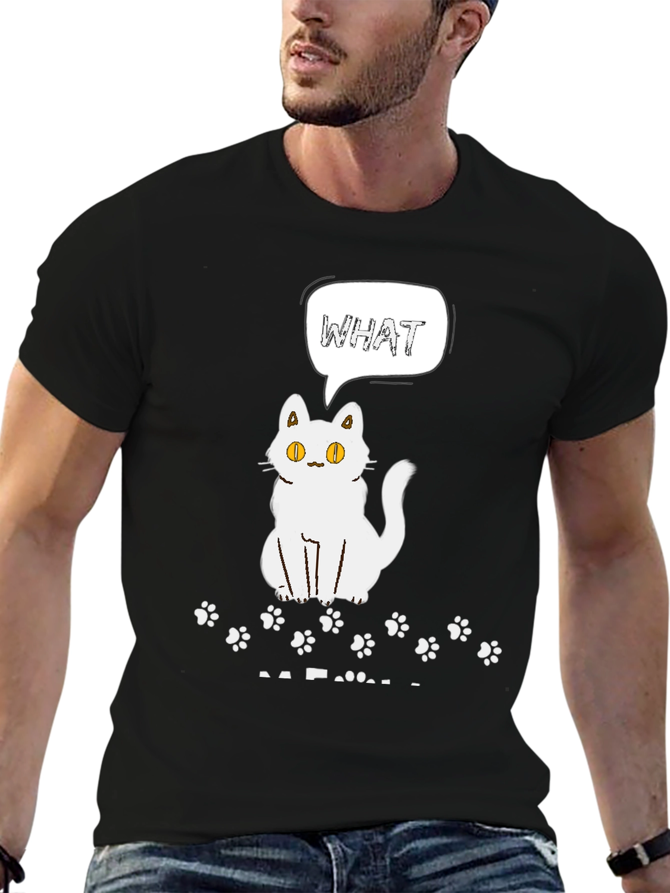 Black Funny Cat What T-Shirt for Men view 6