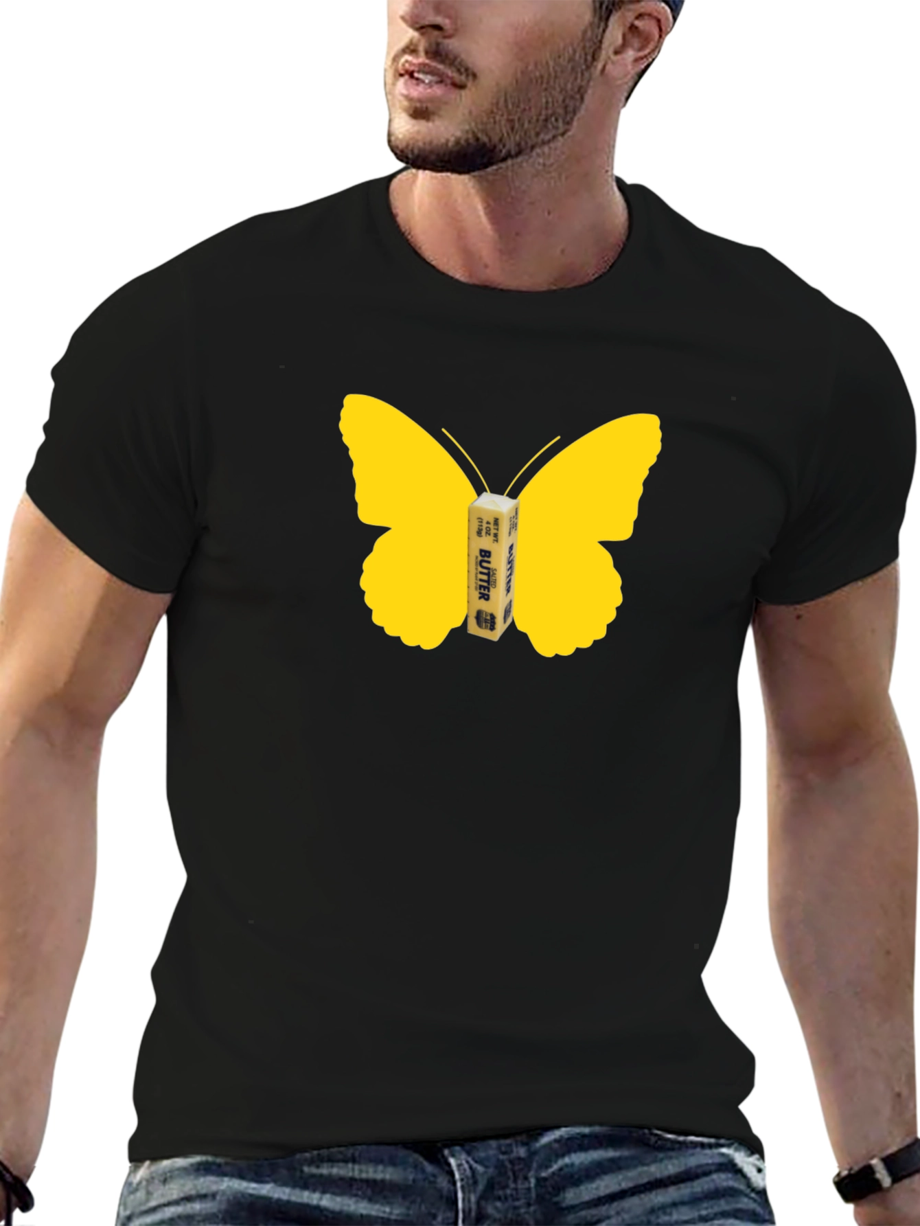 Black Butterfly Butter Graphic Tee - Funny Food Shirt view 6