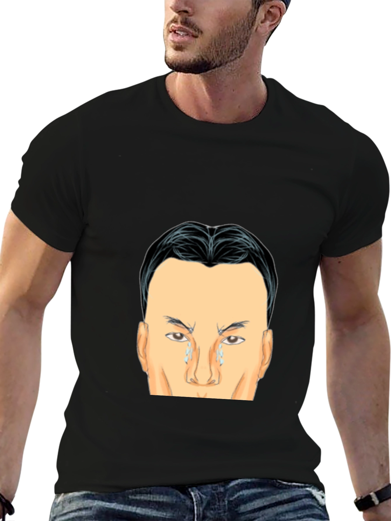 Black Crying Face Graphic Black T-Shirt view 6