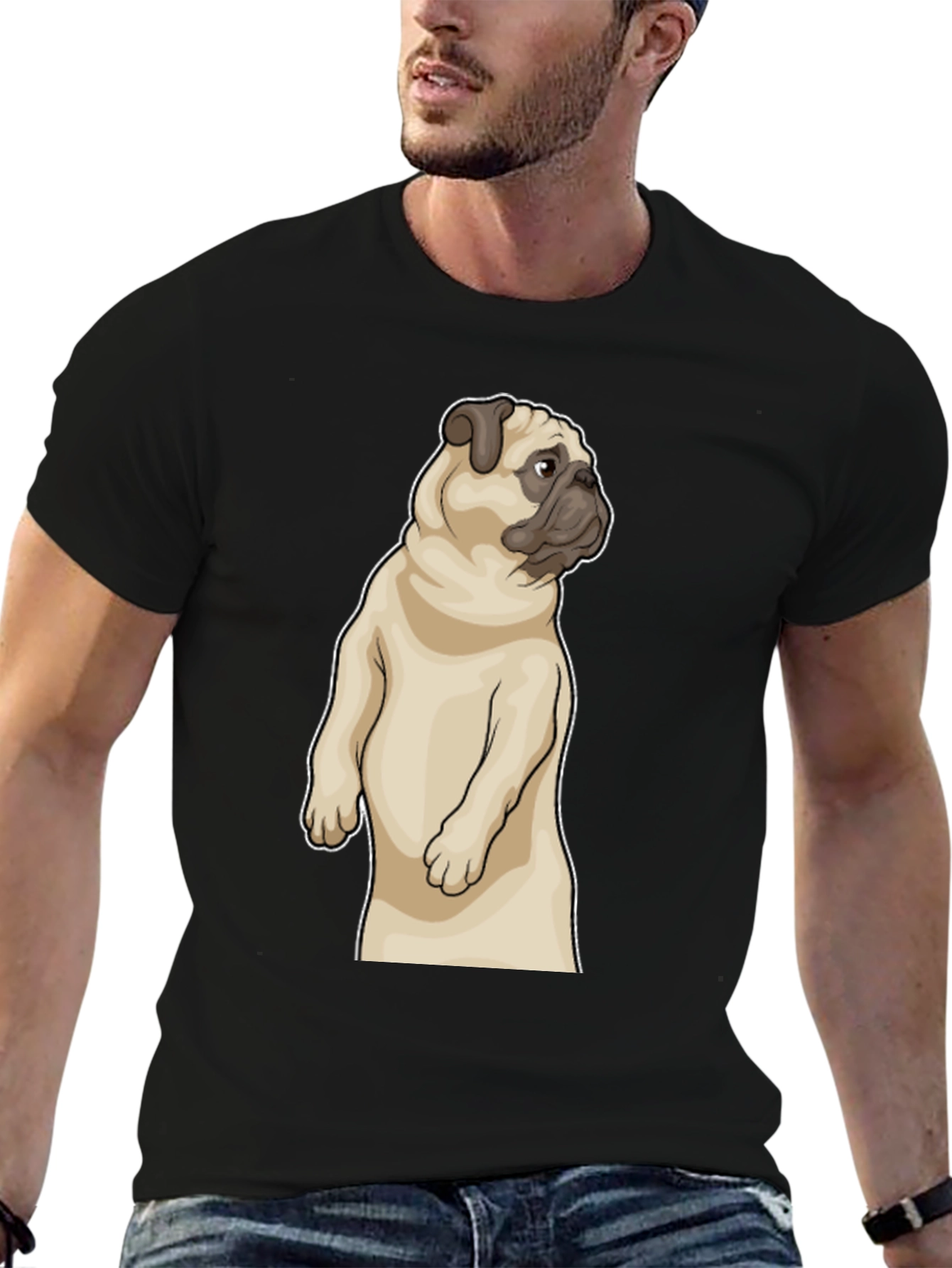 Black Pug Graphic Tee - Men's Black Short Sleeve Shirt view 6