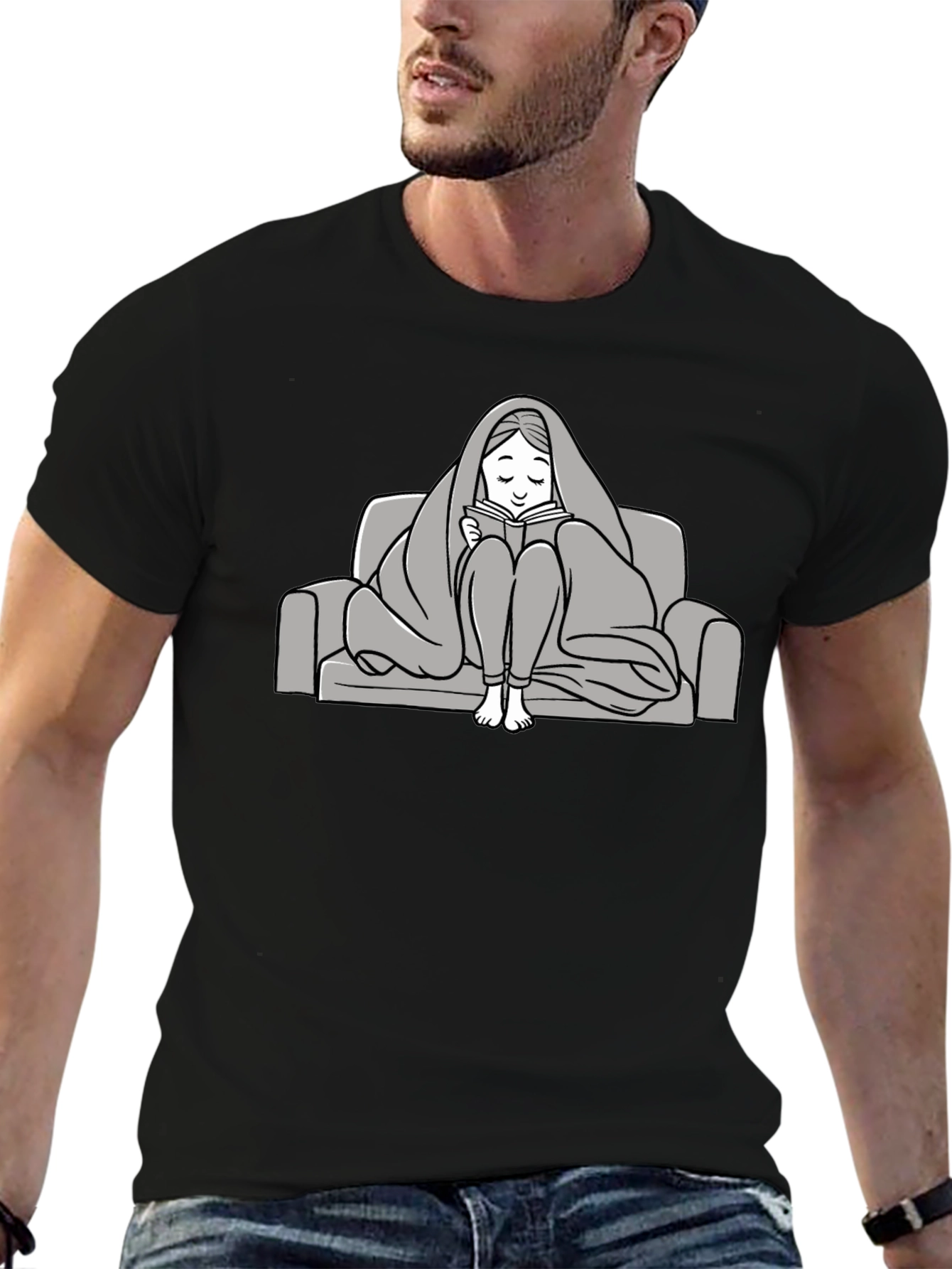 Black Cozy Reader T-Shirt - Comfort & Style view 6