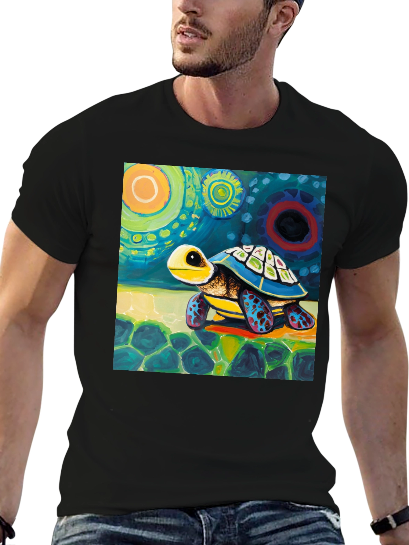 Black Artistic Turtle Graphic Tee - Unique Design view 6