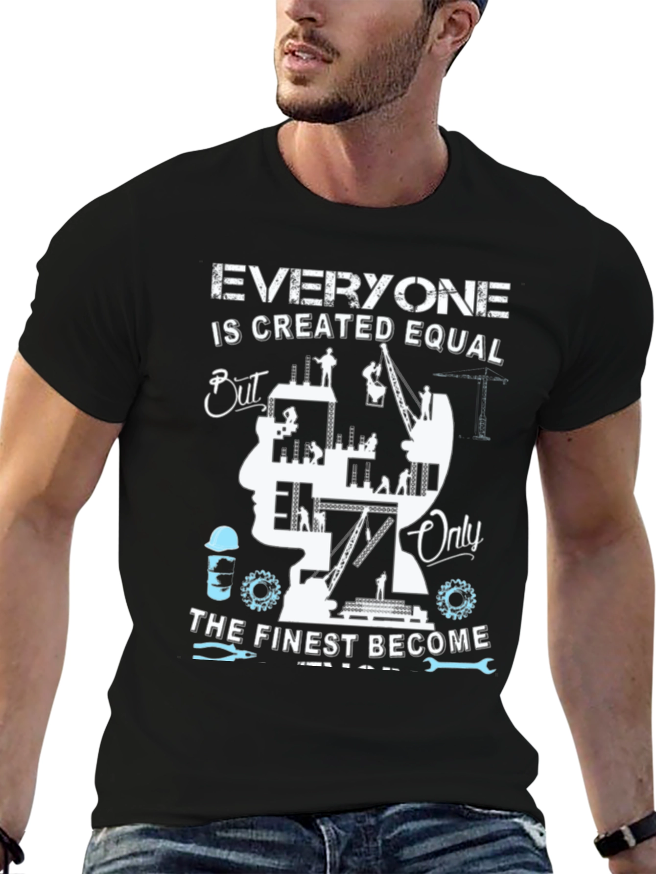Black Construction Worker T-Shirt: Finest Become Engineers view 6