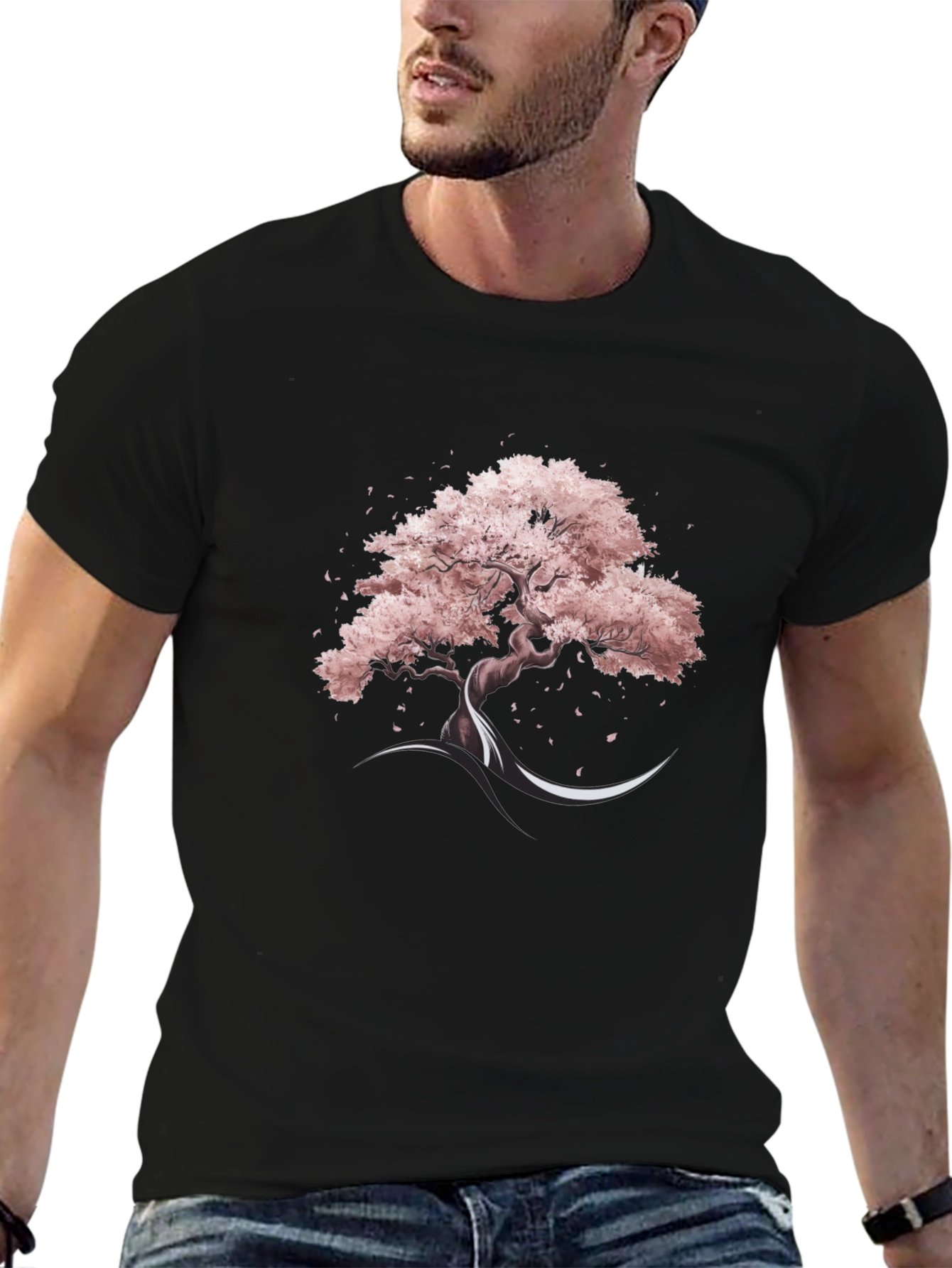 Black Sakura Tree Graphic Tee - Black Cotton Blend view 6