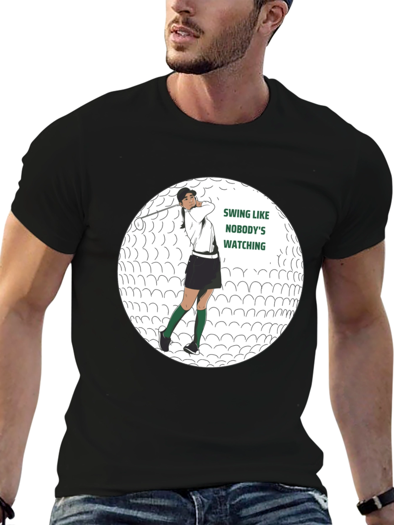 Black Golf Swing Graphic Tee - Funny Golfer Shirt view 6