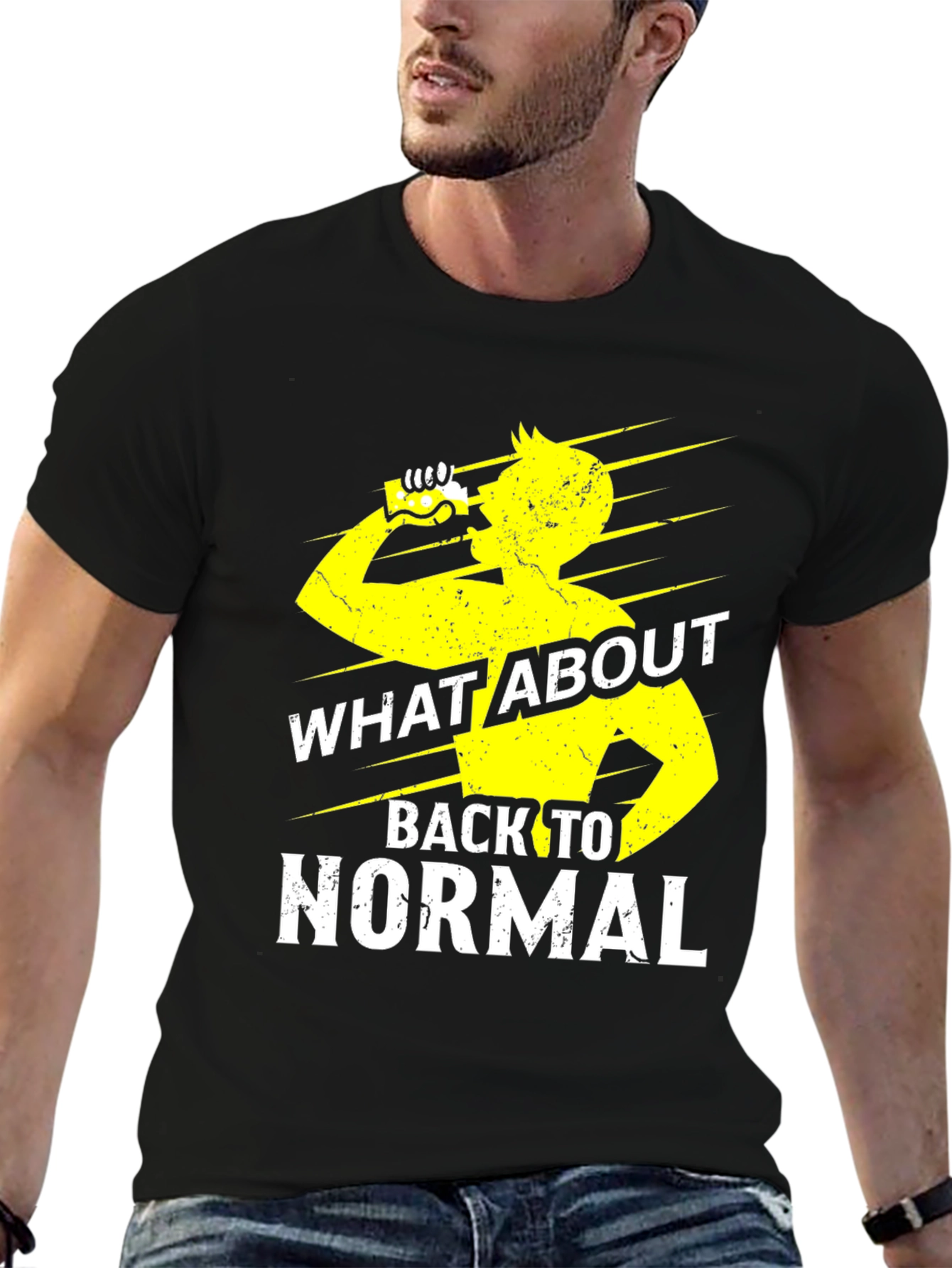 Black What About Back To Normal Graphic Tee view 6