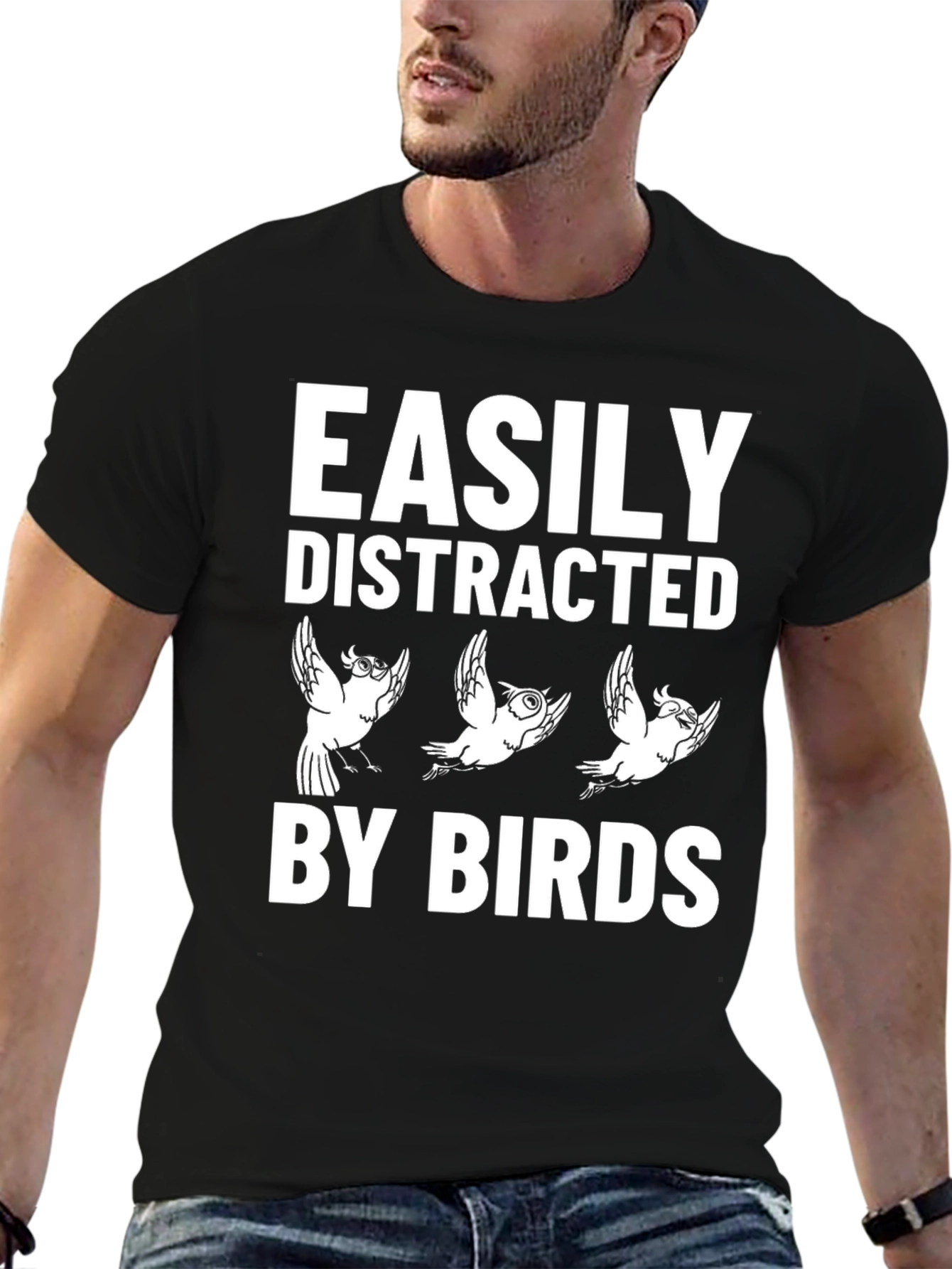Black Easily Distracted By Birds T-Shirt view 6