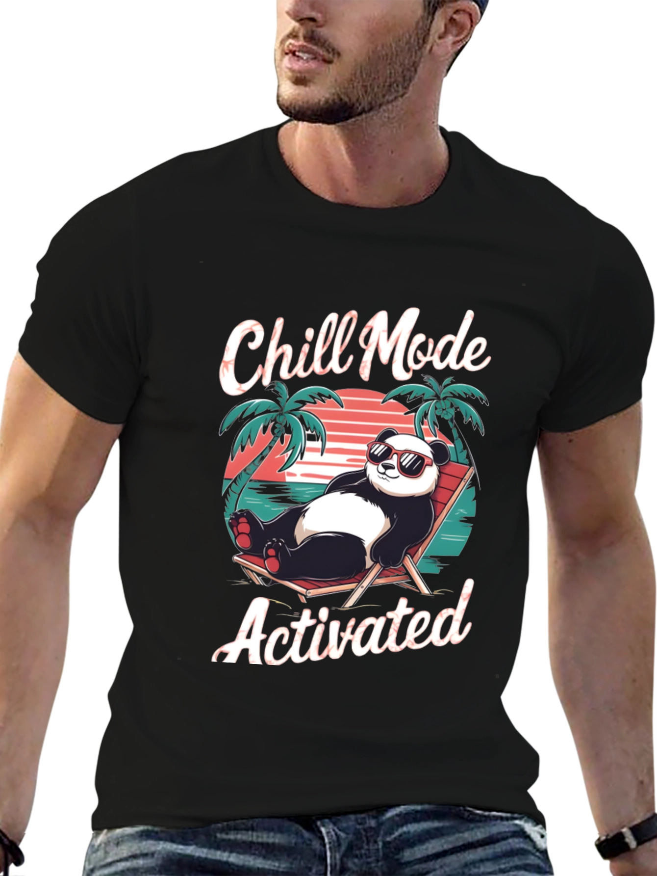 Black Chill Mode Panda T-Shirt: Relaxed Bear Vibes view 6