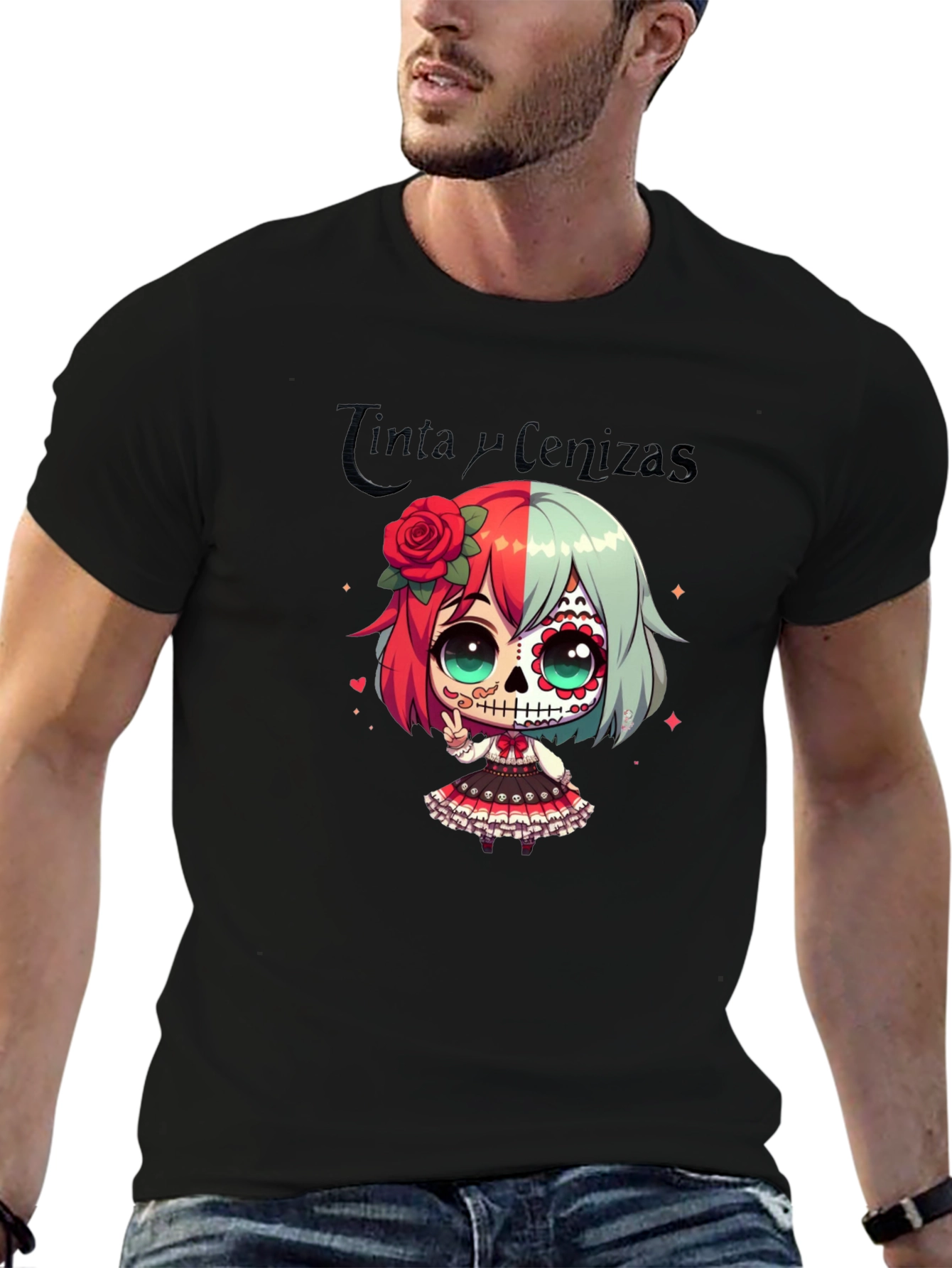 Black Sugar Skull Girl Anime T-Shirt view 6