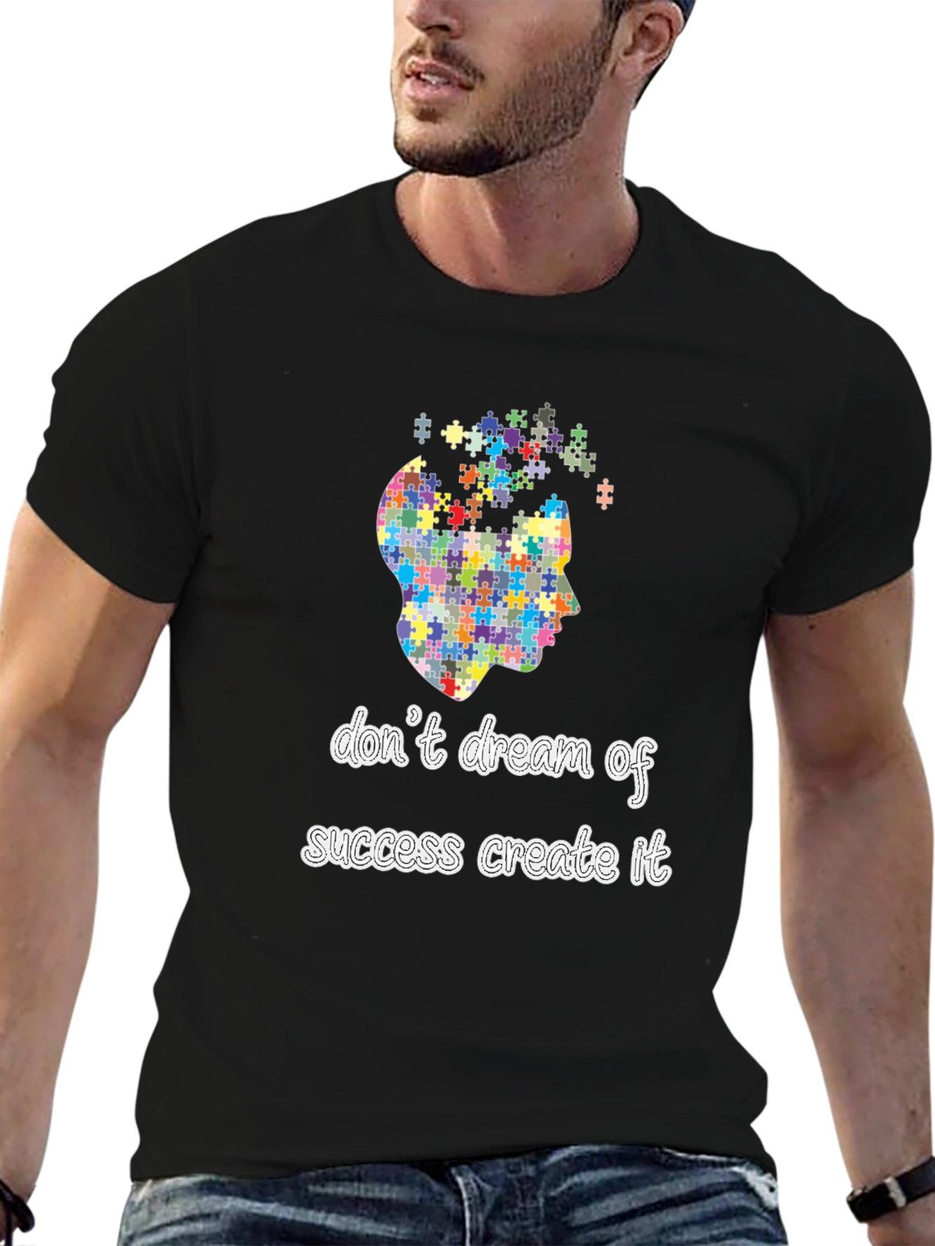 Black Inspirational Puzzle Piece Mindset Black T-Shirt view 6