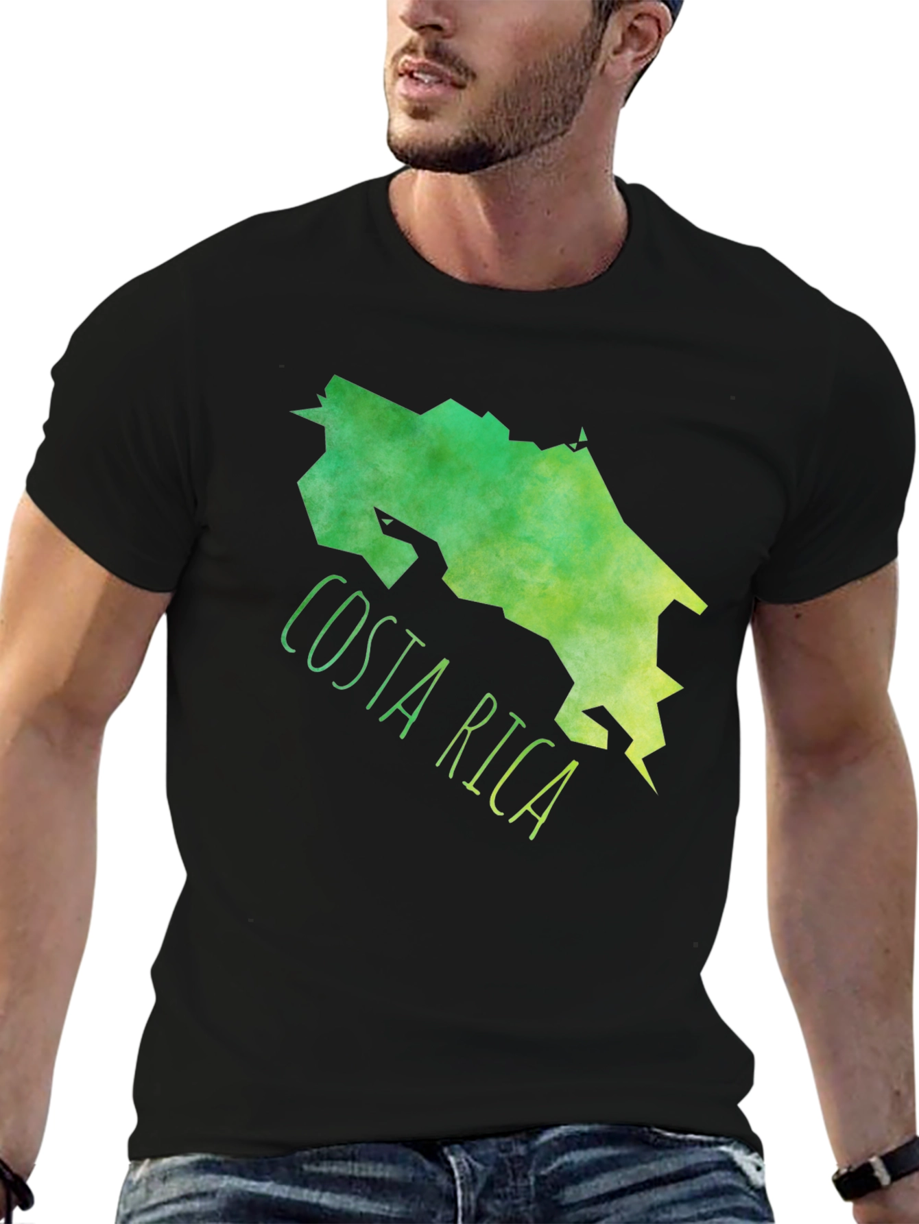 Black Costa Rica Map Graphic Tee - Black Cotton T-Shirt view 6
