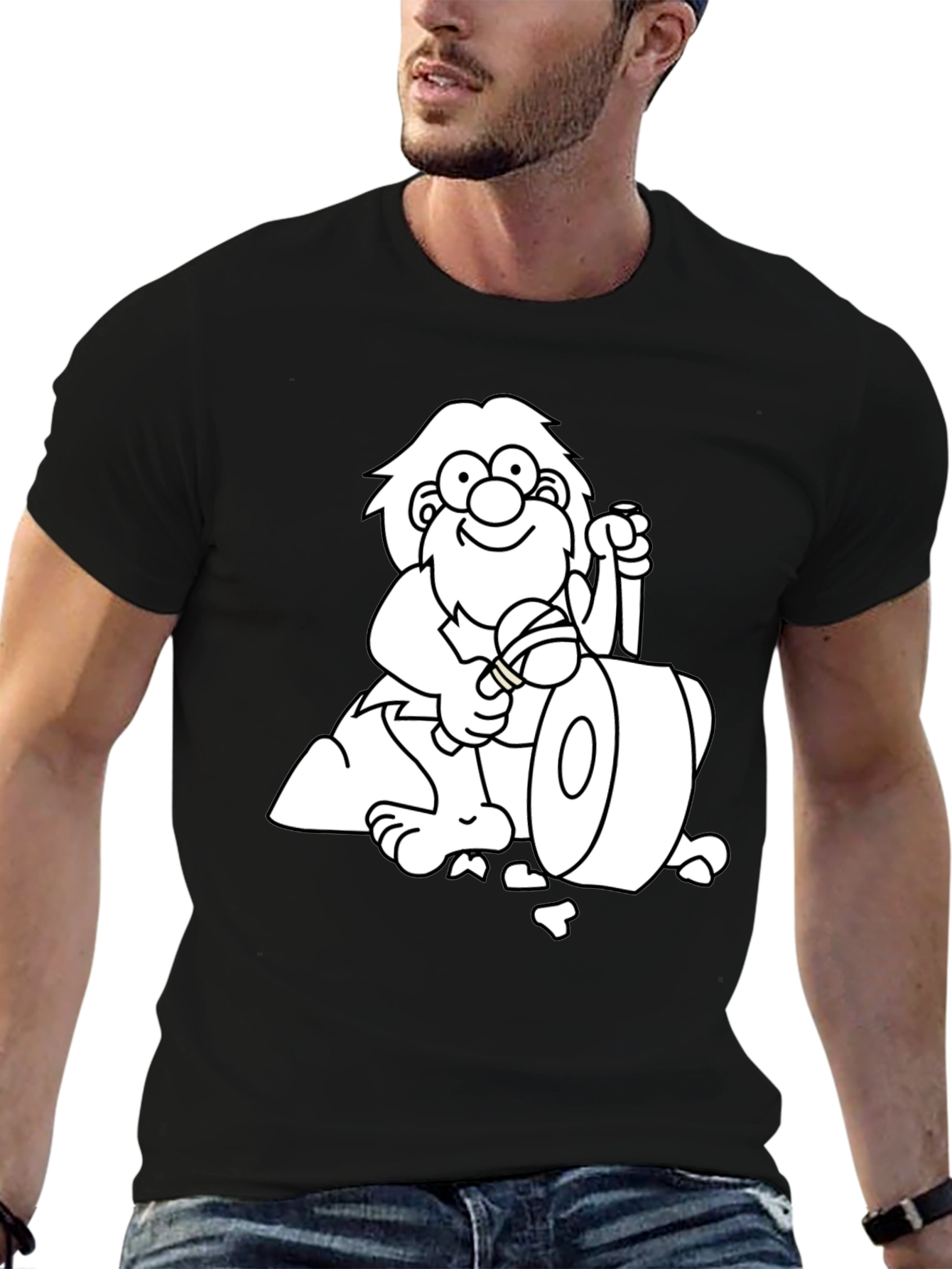 Black Cartoon Caveman Graphic Tee - Black view 6