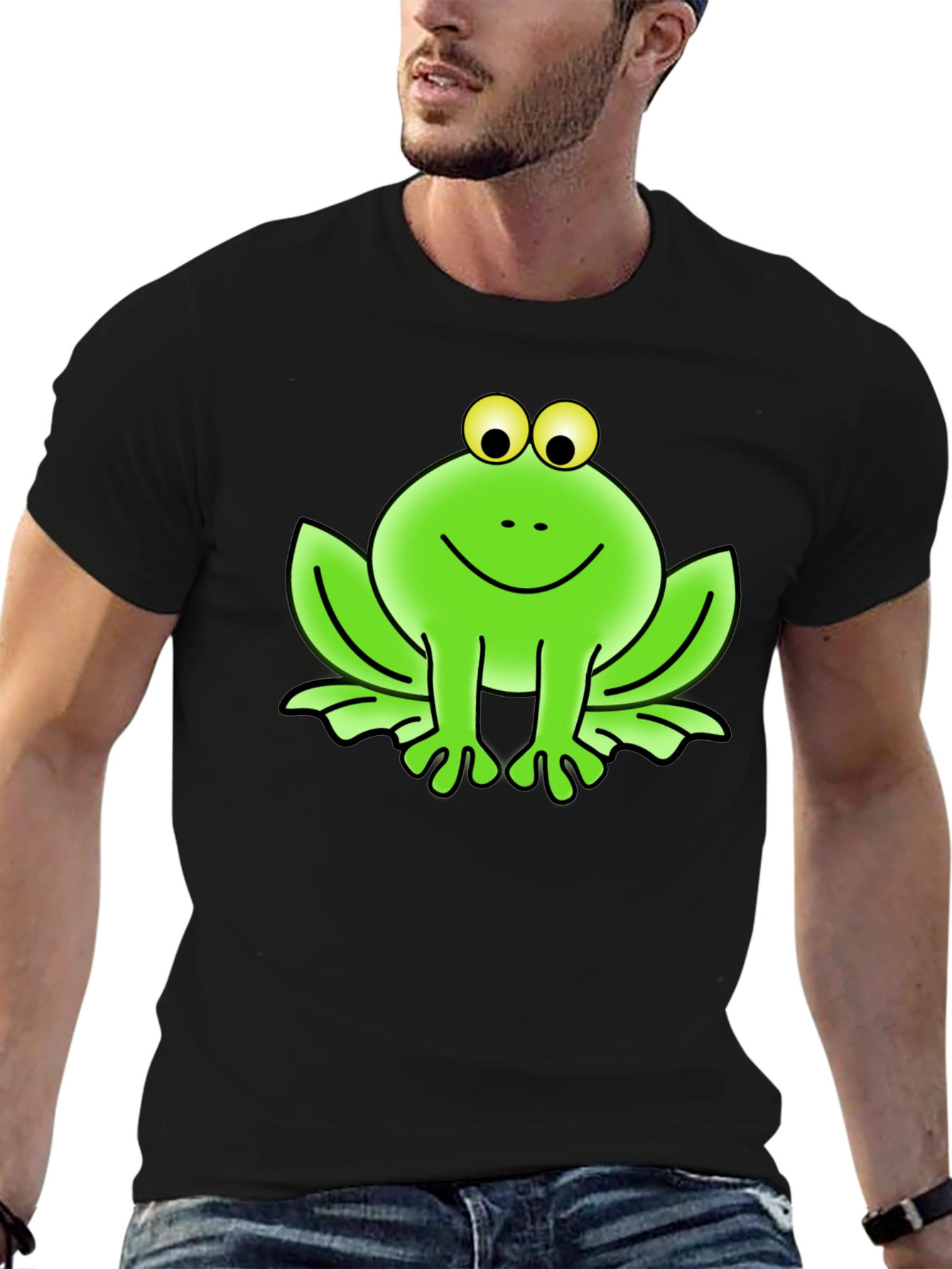 Black Funny Frog Graphic Tee - Black Cotton T-Shirt view 6