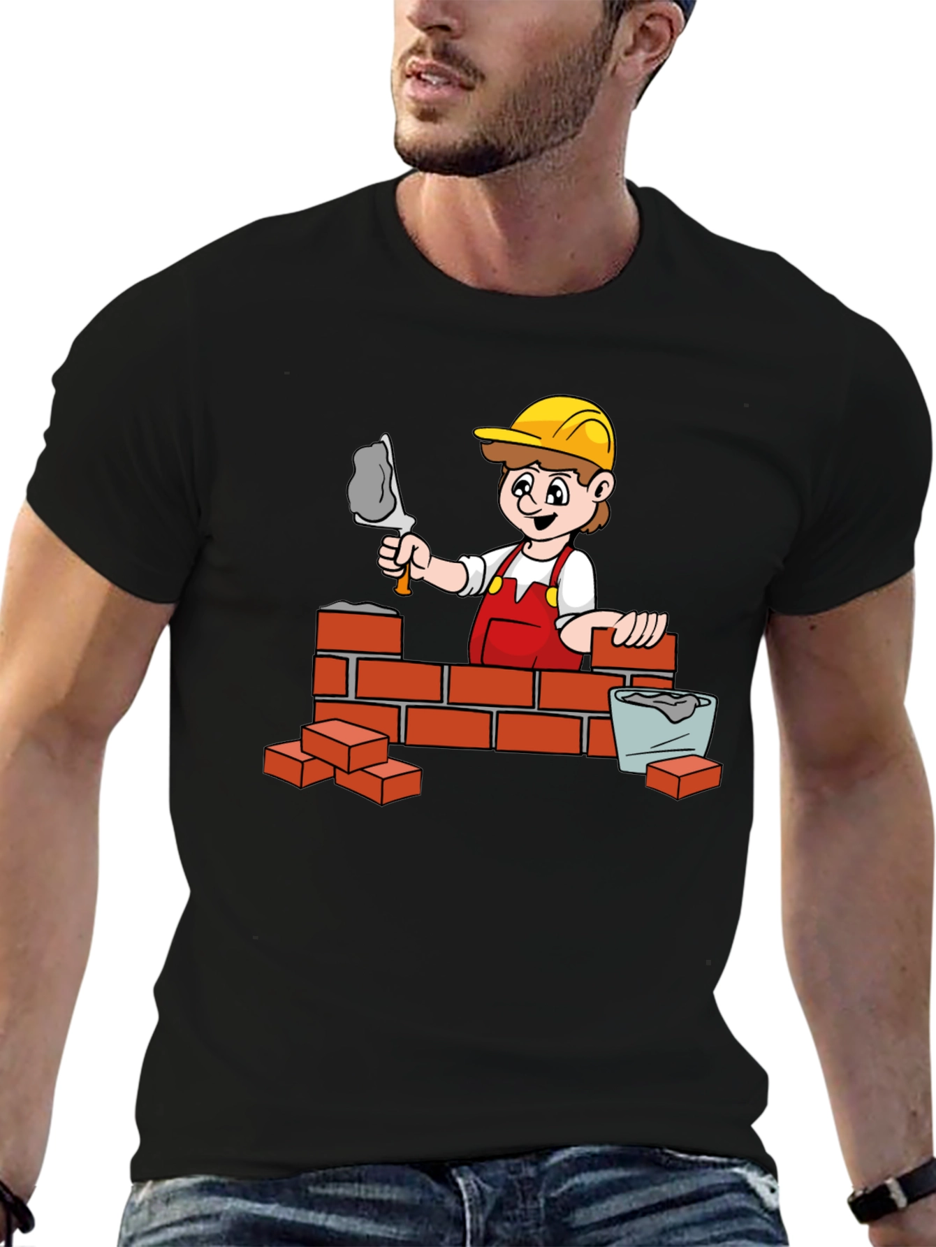 Black Construction Cartoon Graphic T-Shirt view 6