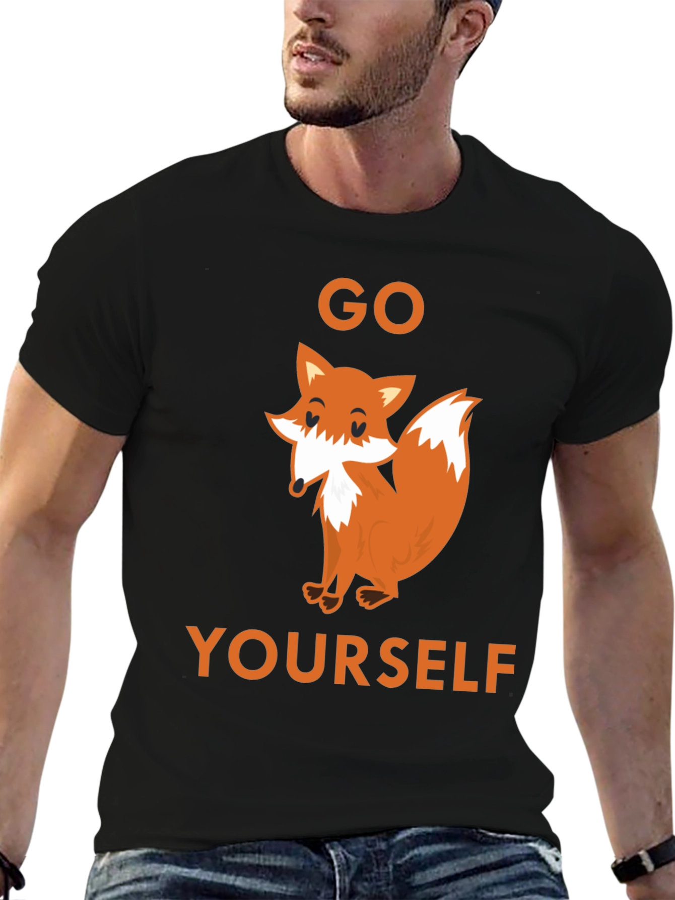 Black Go Fox Yourself Funny Graphic Tee - Black Cotton T-Shirt view 6