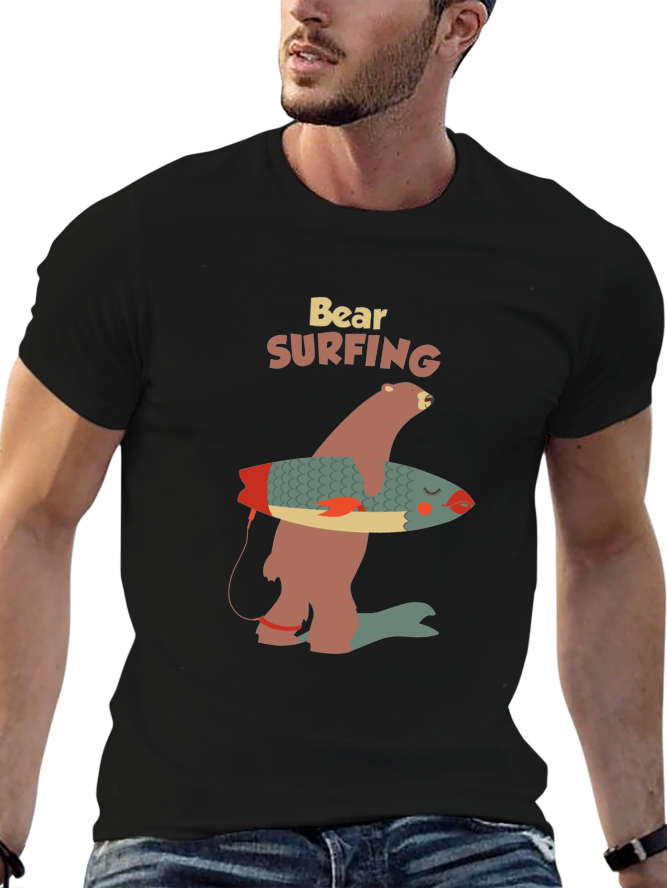 Black Bear Surfing Graphic Tee - Cool Casual Wear view 6