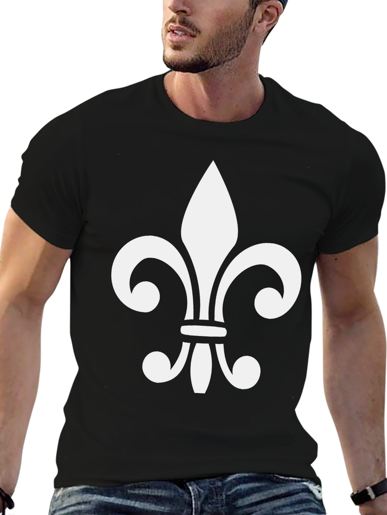 Black Fleur-de-lis Graphic T-Shirt | Casual Black Tee view 6