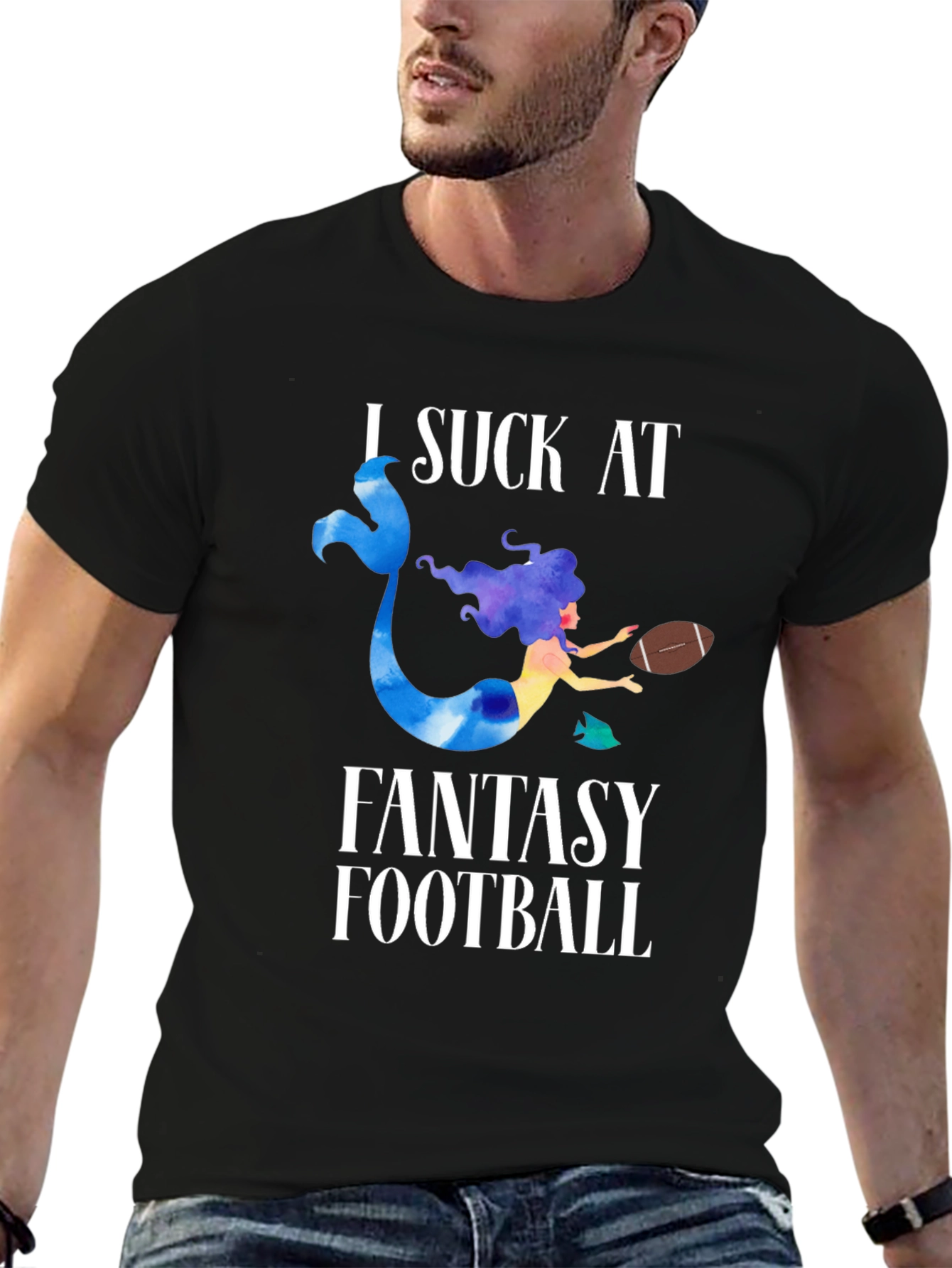 Black Fantasy Football Mermaid Graphic T-Shirt view 6