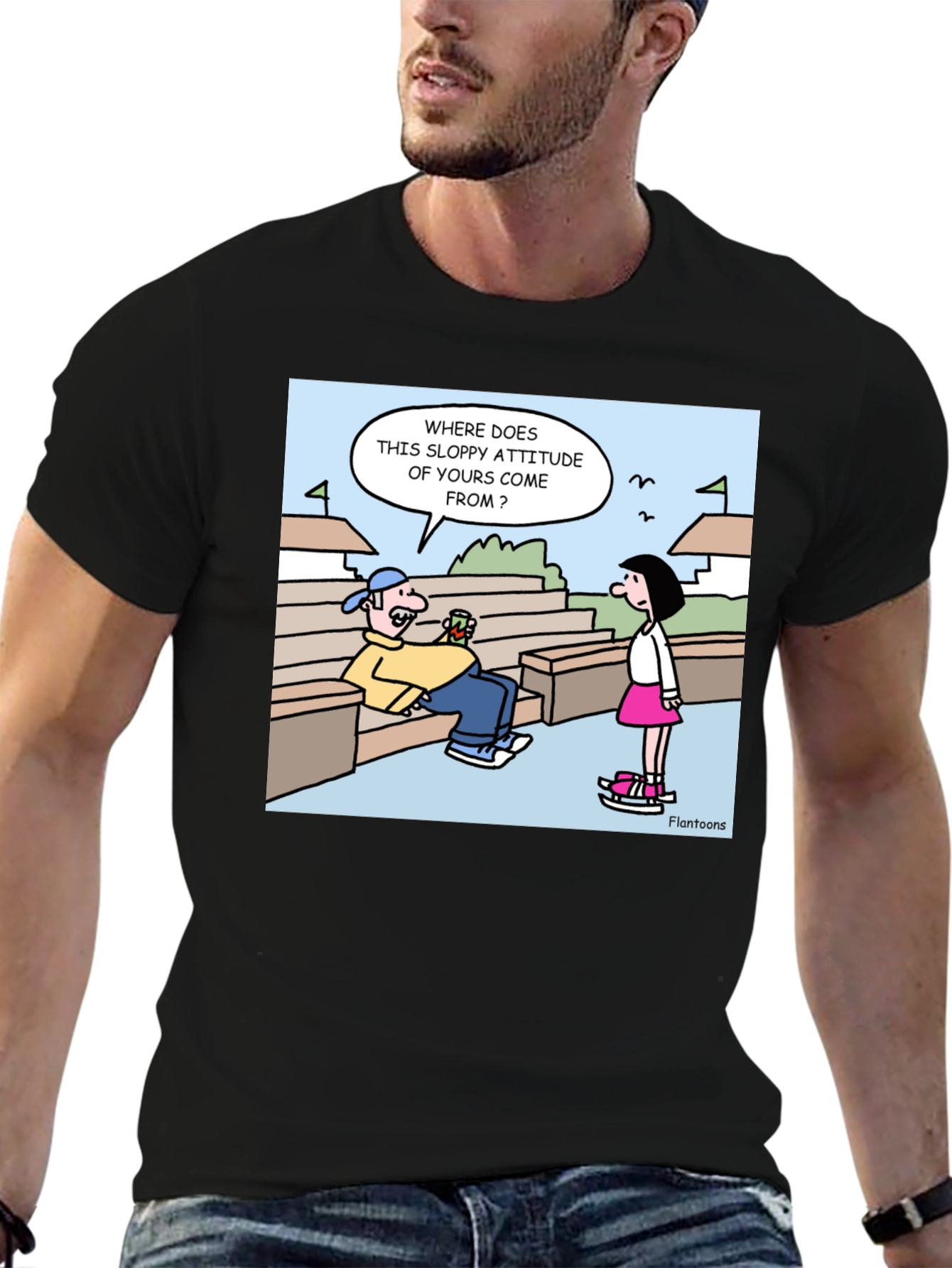 Black Cartoon Graphic Print Tee - "Sloppy Attitude" view 6