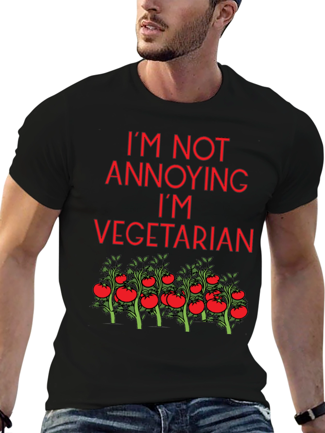 Black Funny Vegetarian Tomato Plant T-Shirt view 6