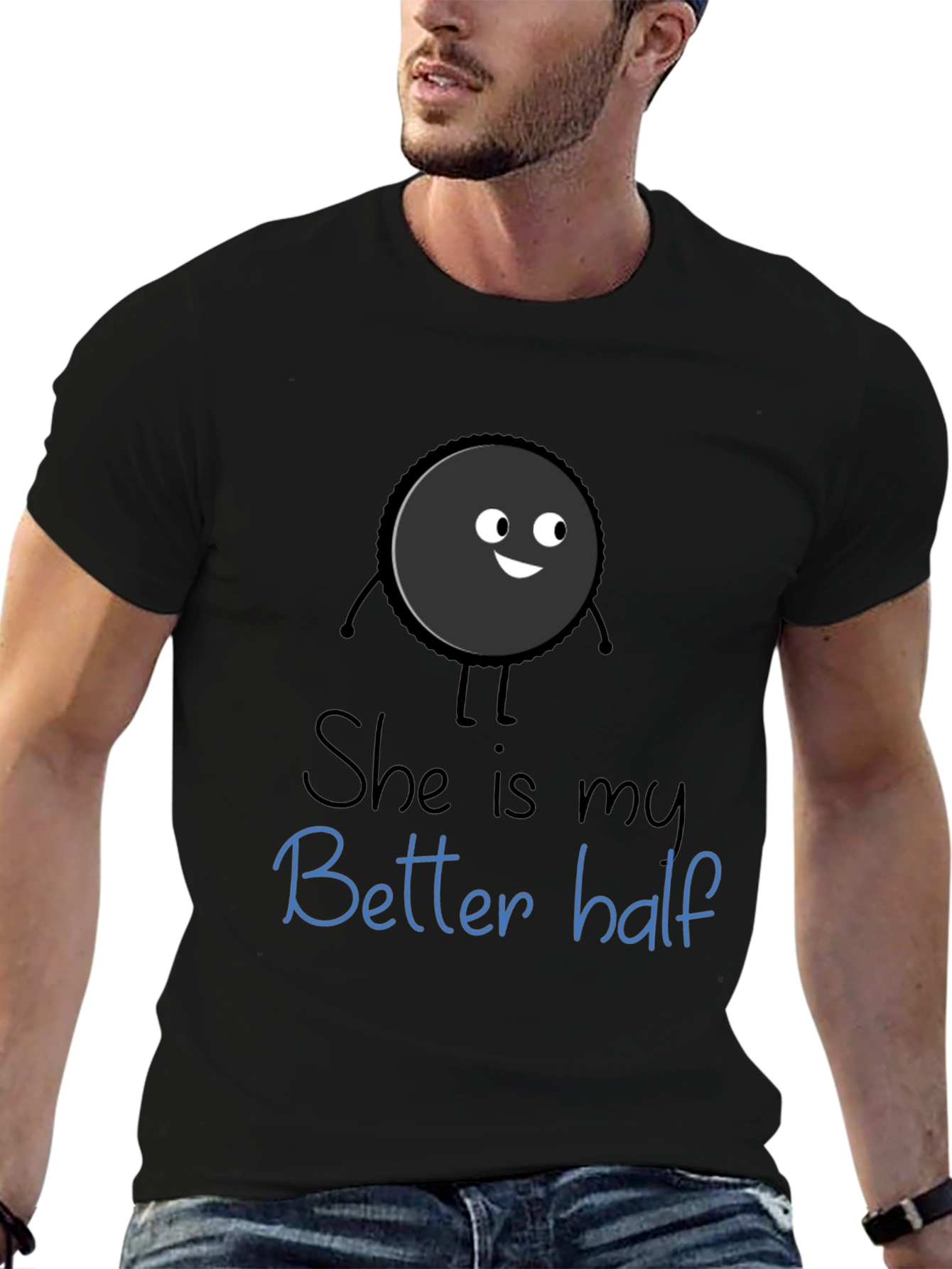 Black Funny Couples T-Shirt - She is my Better Half view 6