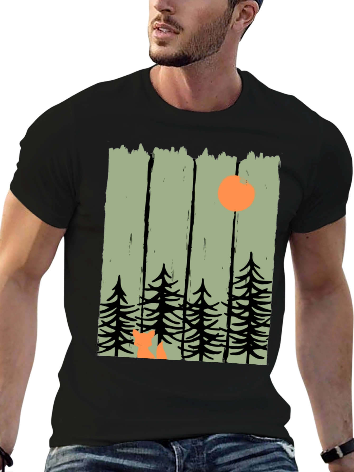 Black Nature Inspired Graphic Tee - Fox in the Forest view 6