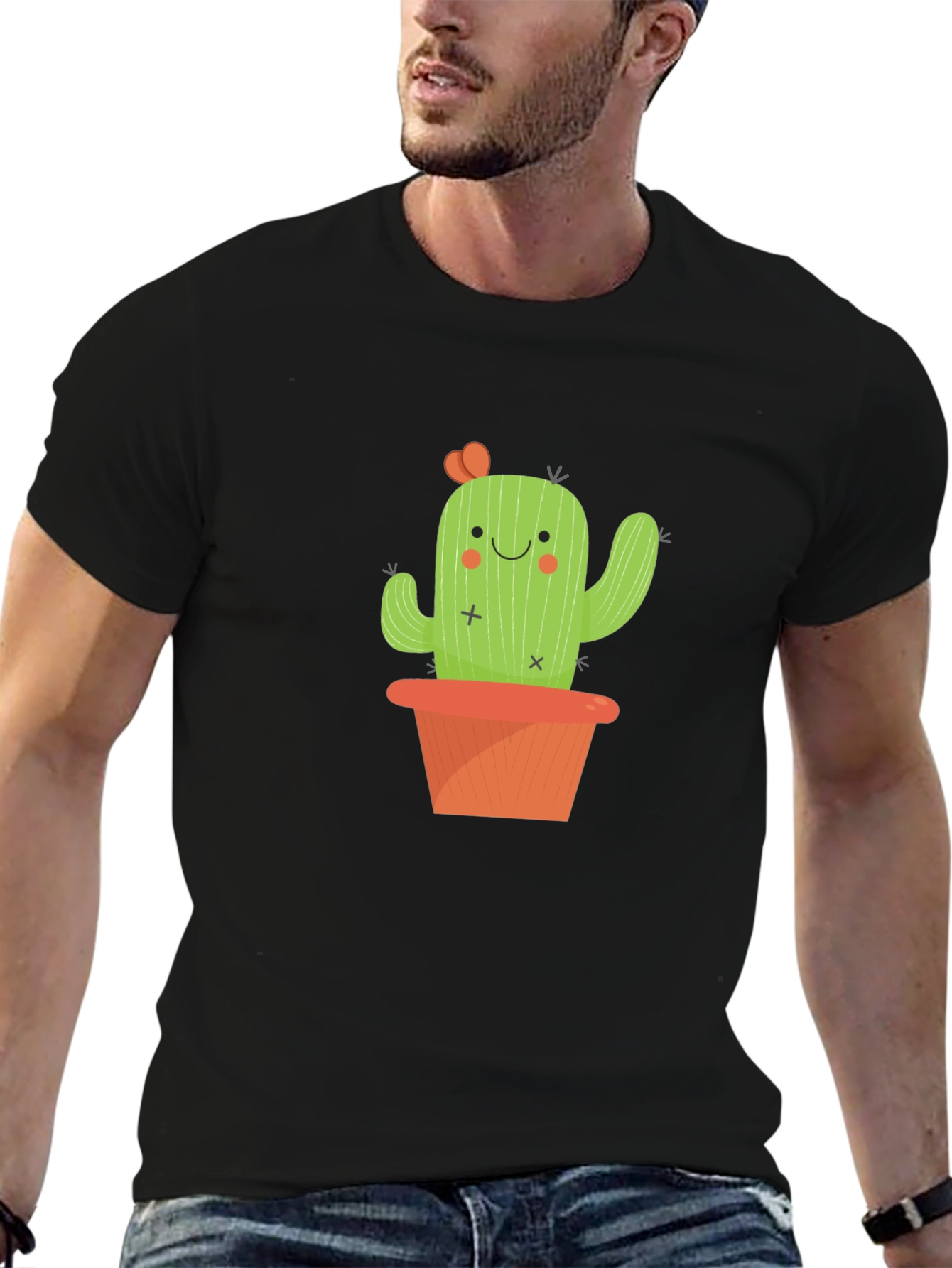 Black Cactus T-Shirt - Cute Potted Plant Design view 6