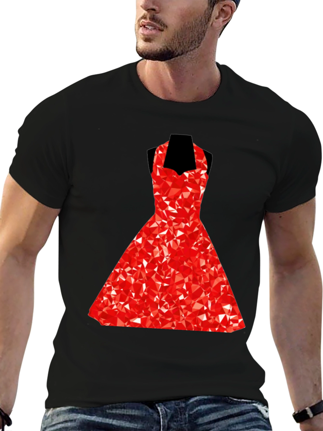 Black Geometric Red Dress Graphic T-Shirt view 6