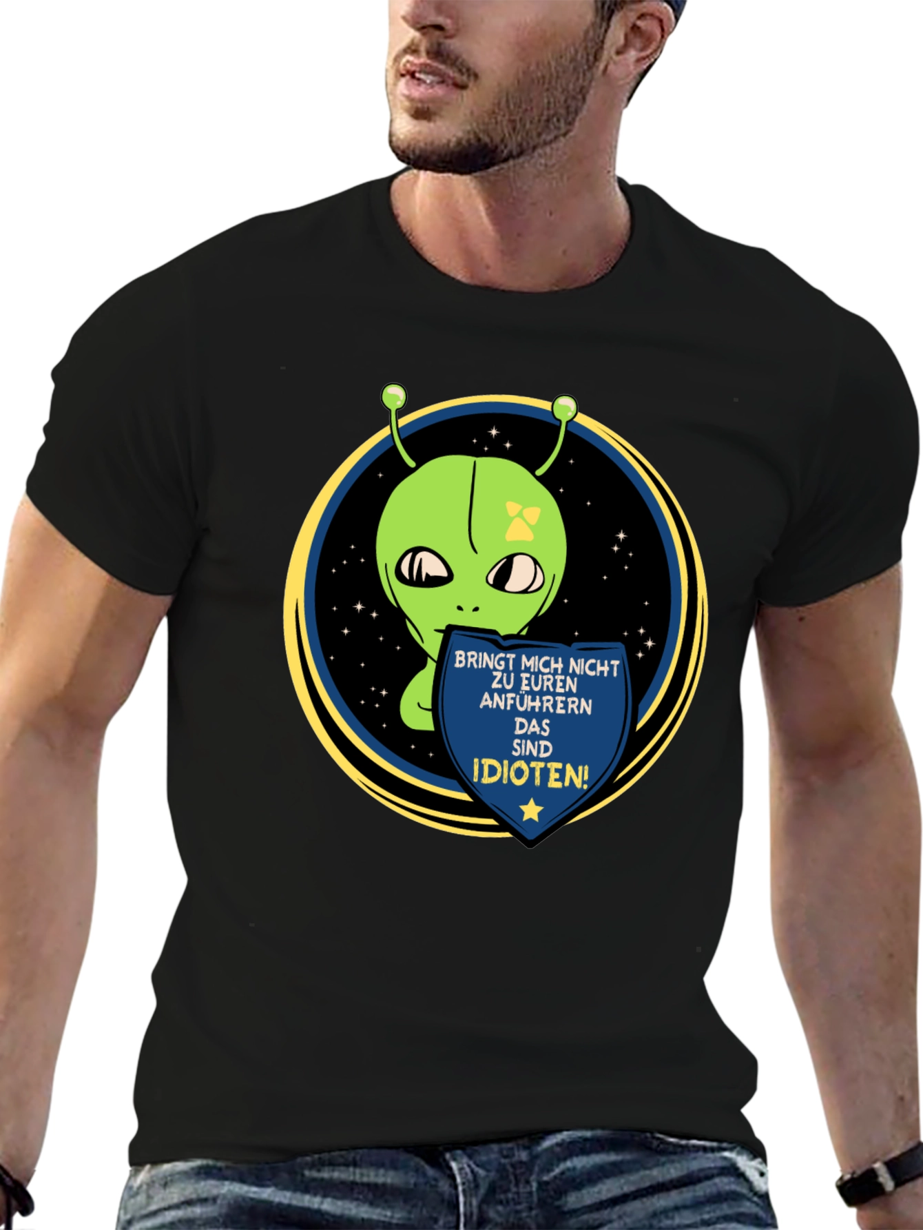 Black Alien Graphic T-Shirt - Funny Sci-Fi Design view 6