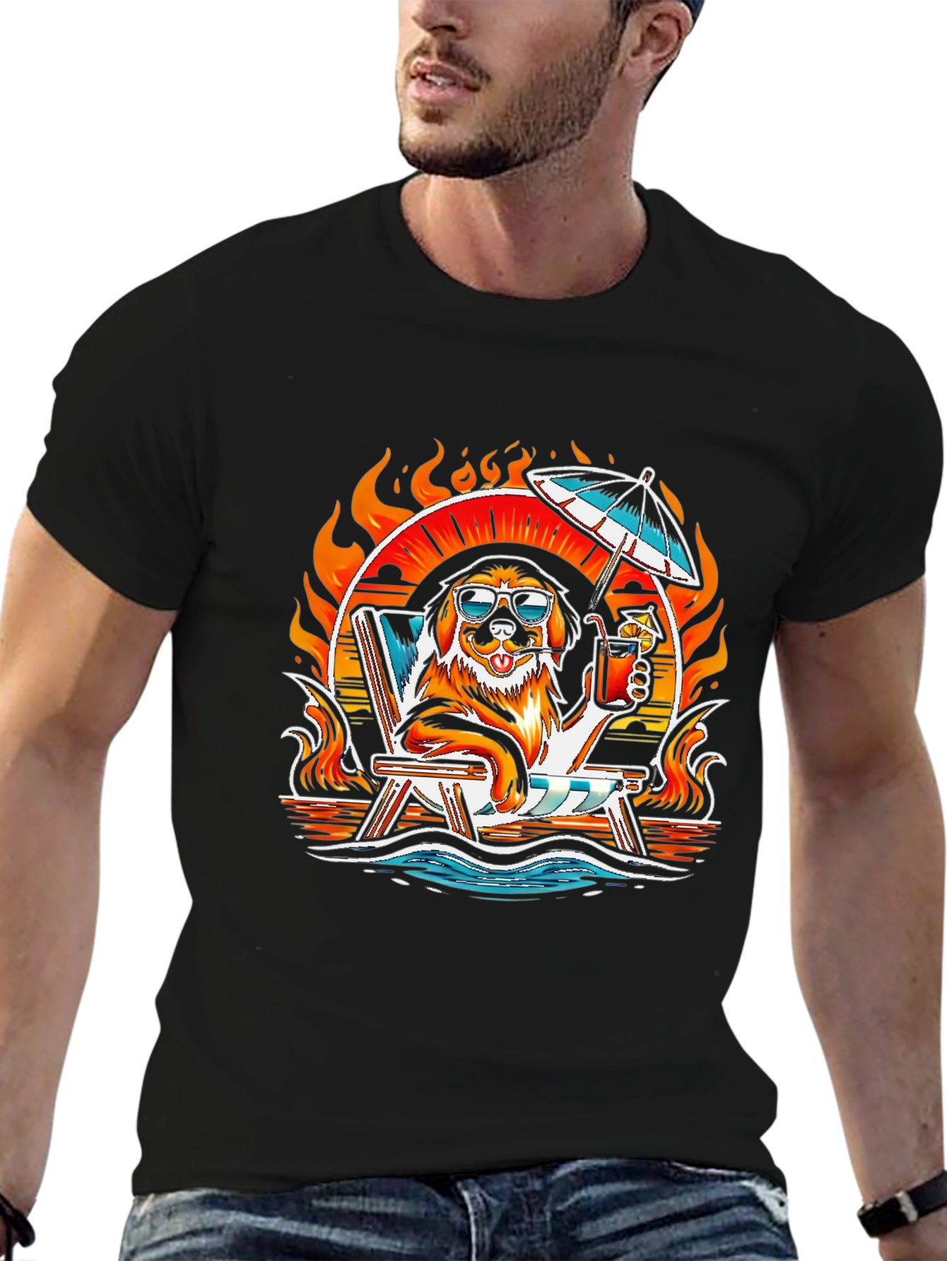 Black Dog Beach Vacation T-Shirt view 6
