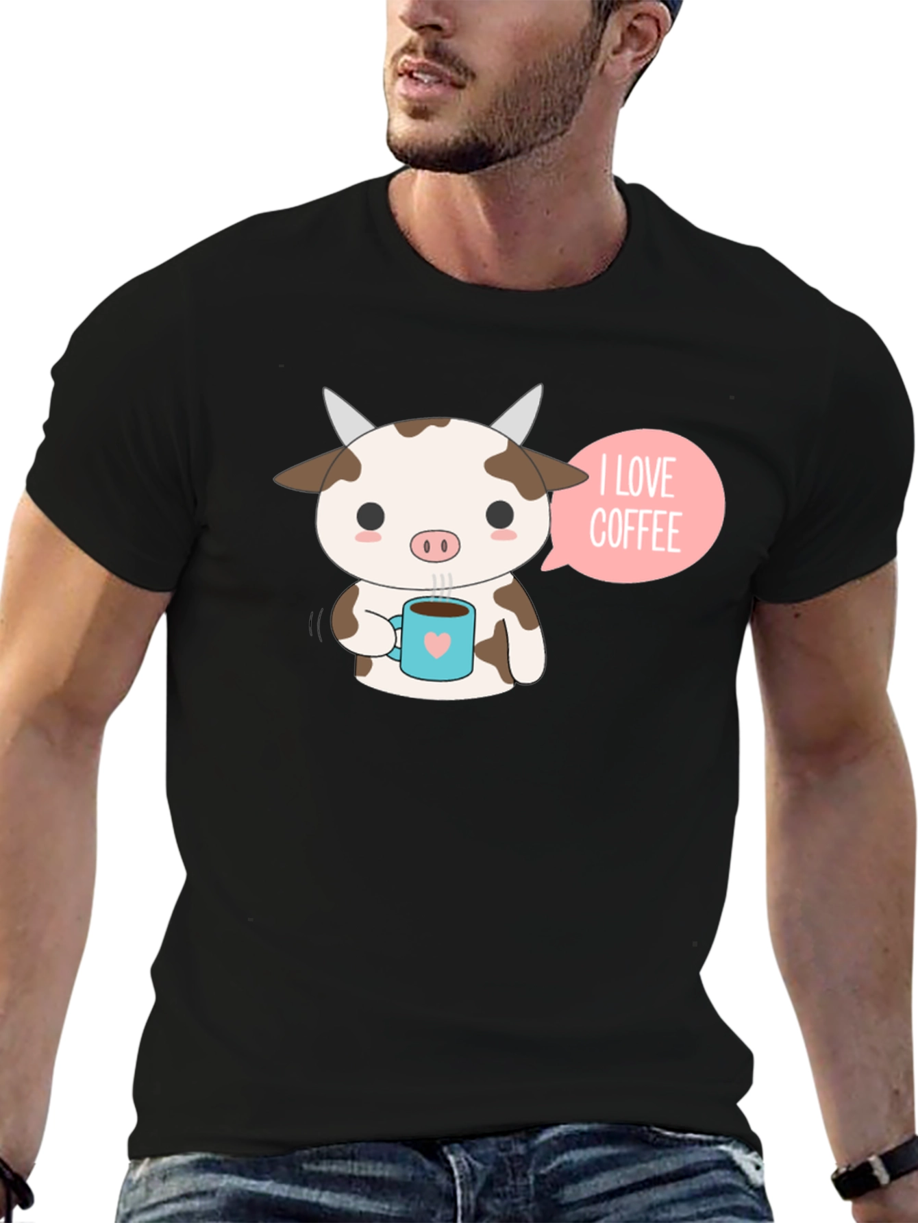 Black Cute Cow Coffee Lover Graphic T-Shirt view 6