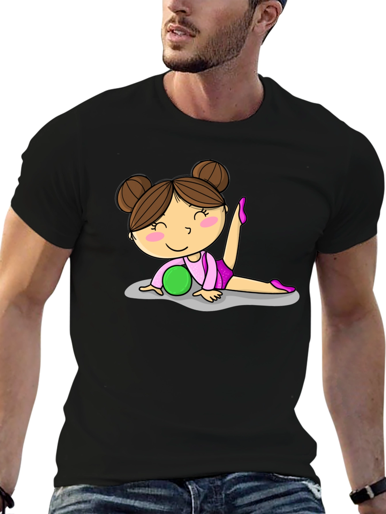 Gymnast Girl Graphic Tee - Black Cotton T-Shirt - 6