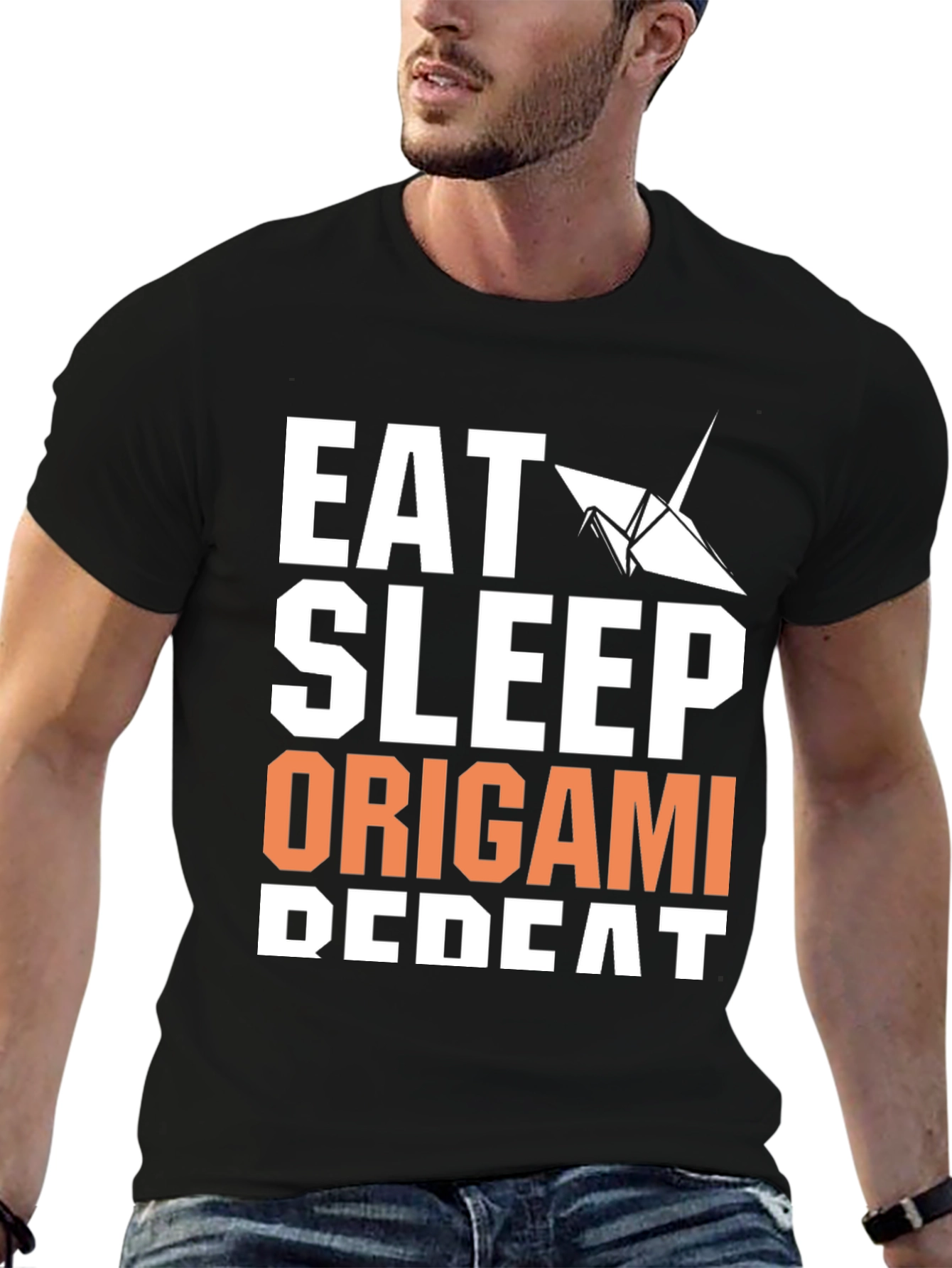 Black Eat Sleep Origami Repeat Graphic Tee view 6