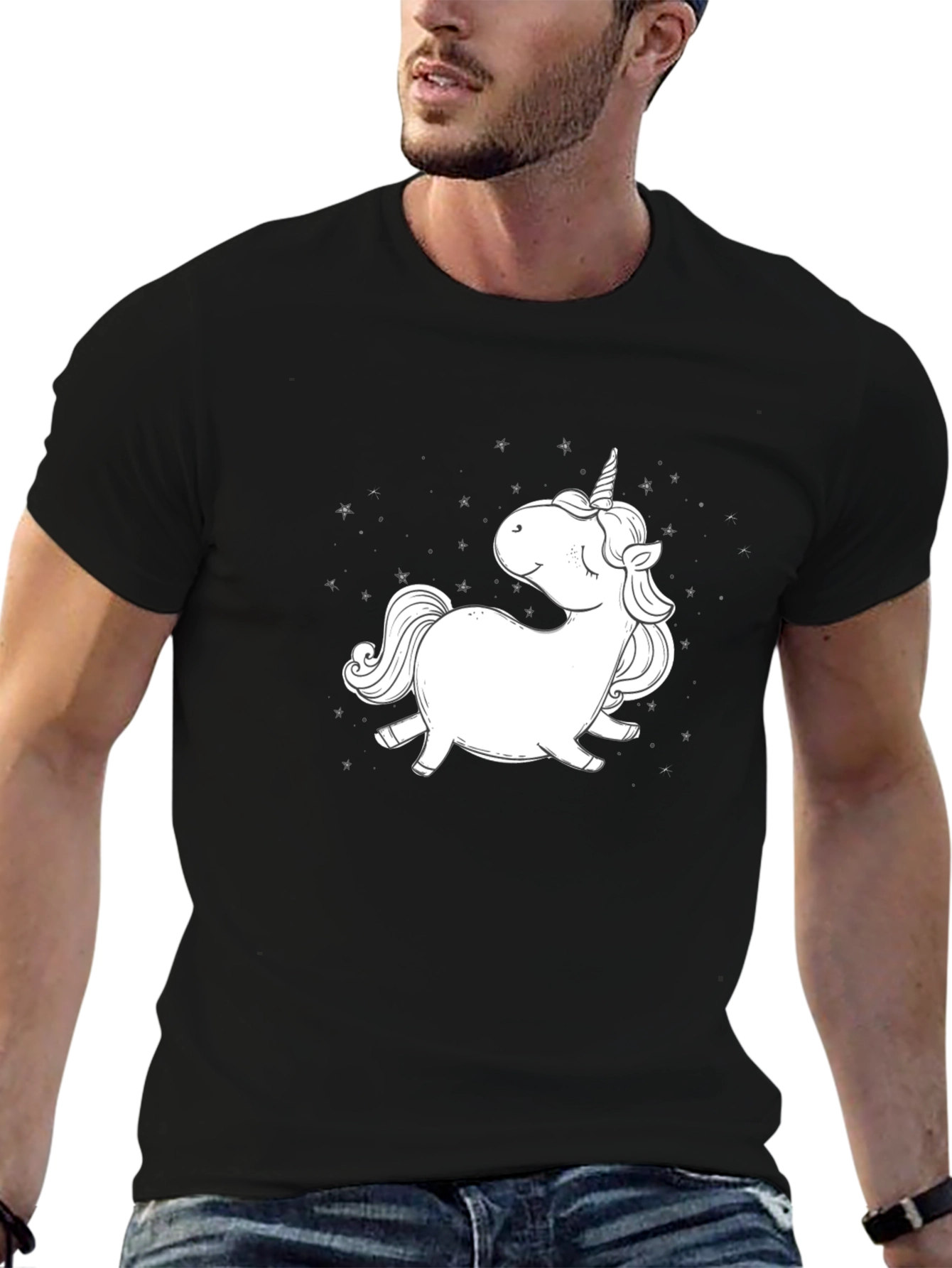Black Unicorn Graphic T-Shirt - Black, Casual Style view 6