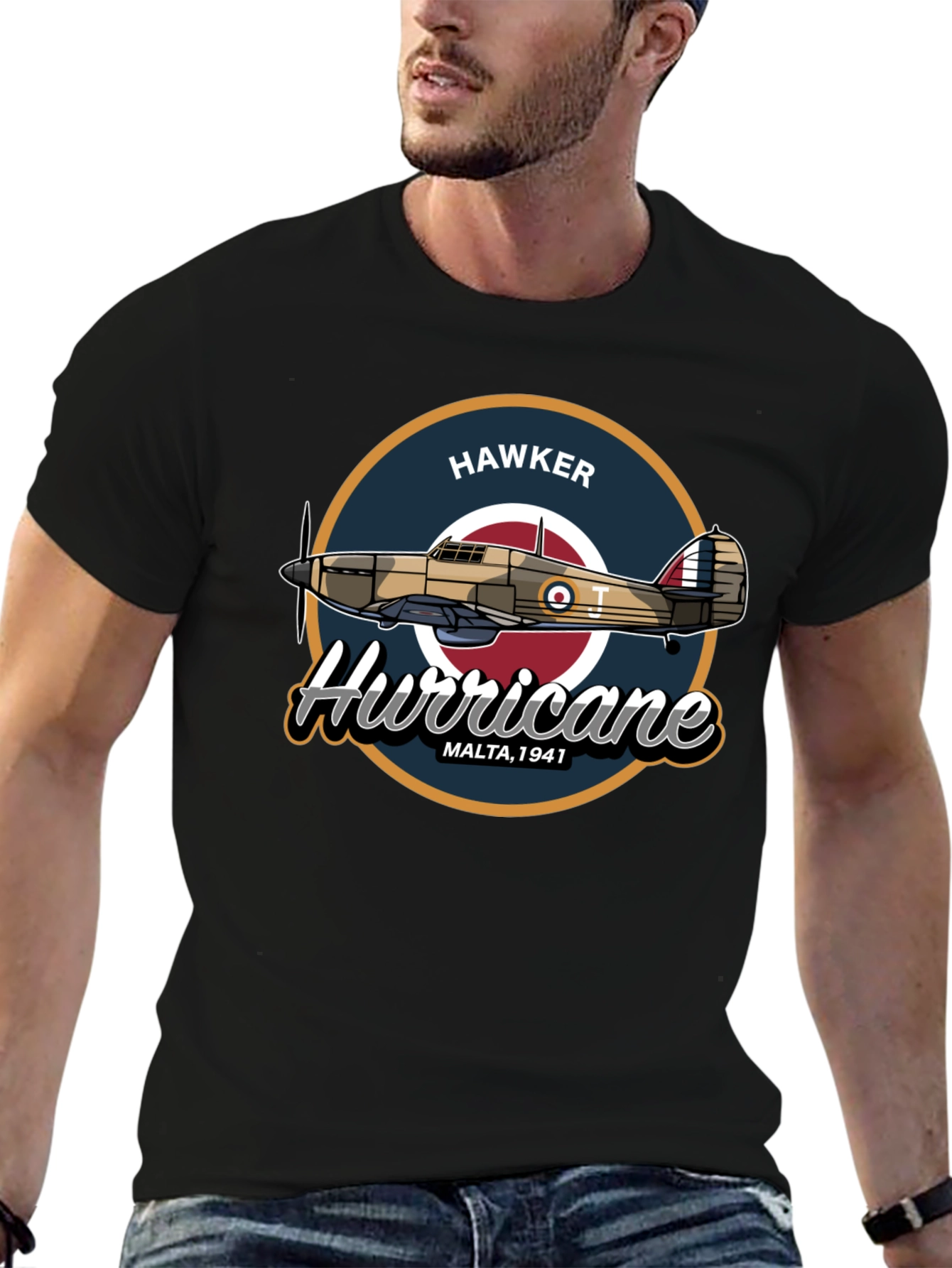 Black Hawker Hurricane Malta 1941 Black T-Shirt view 6