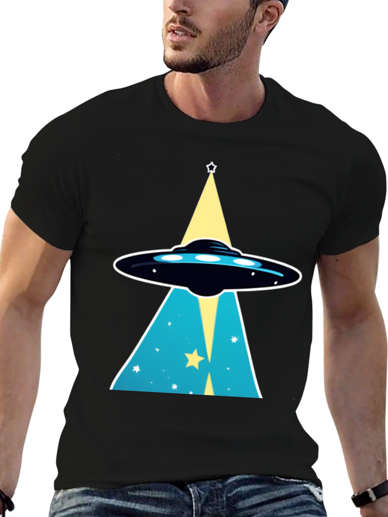 Black UFO Abduction Graphic T-Shirt view 6