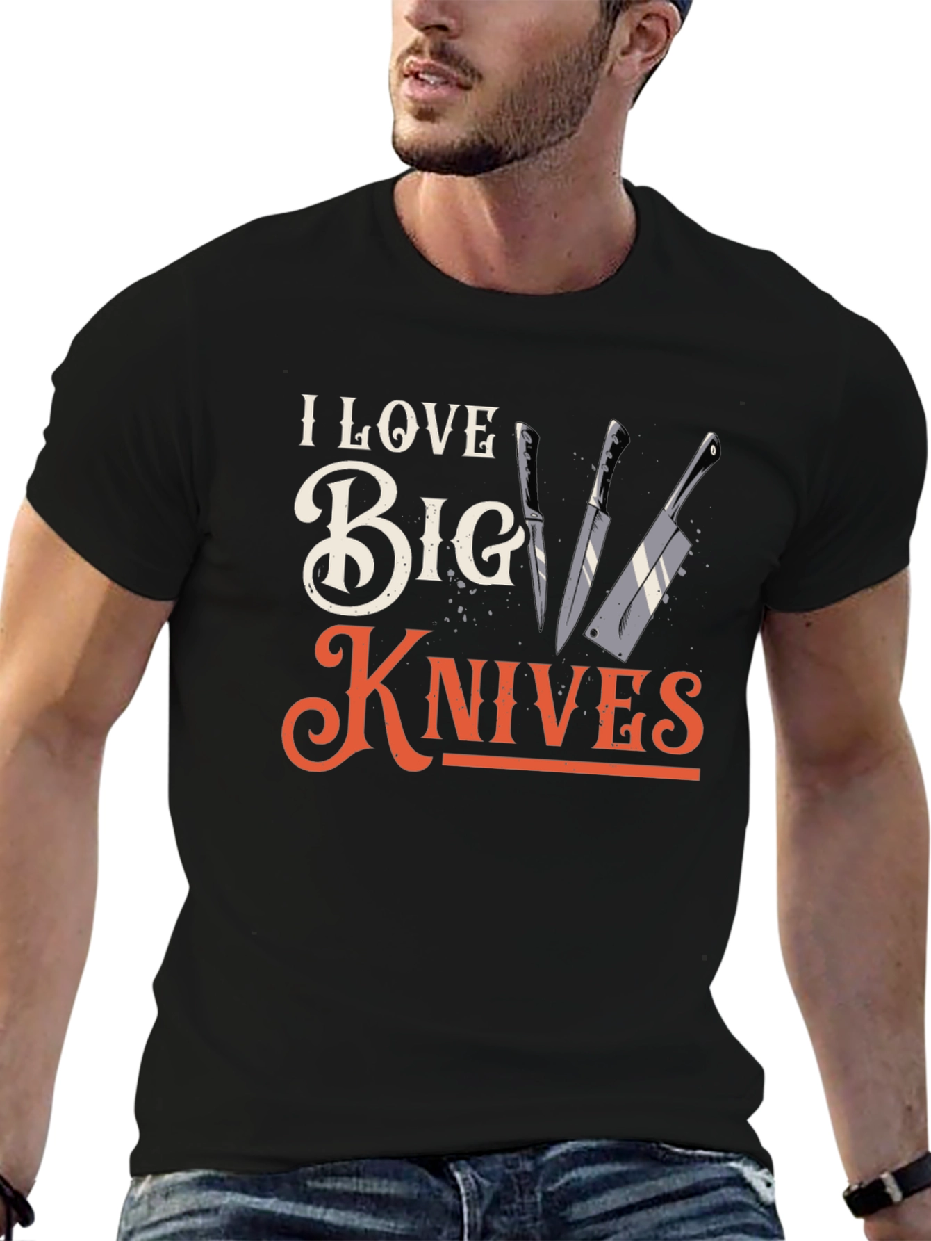 Black I Love Big Knives Graphic Tee - Chef T-Shirt view 6