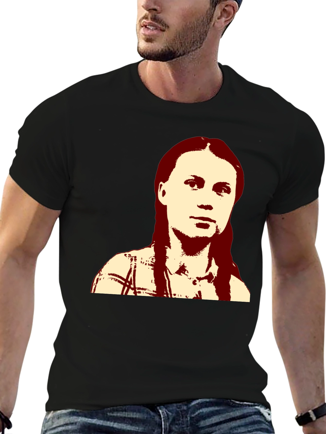 Black Greta Thunberg Portrait Black T-Shirt view 6