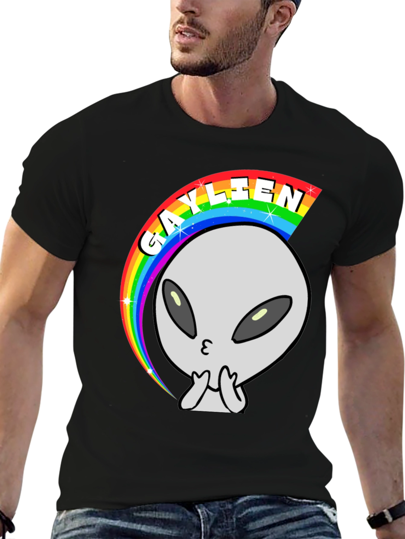 Black Gaylien Rainbow T-Shirt - Black view 6