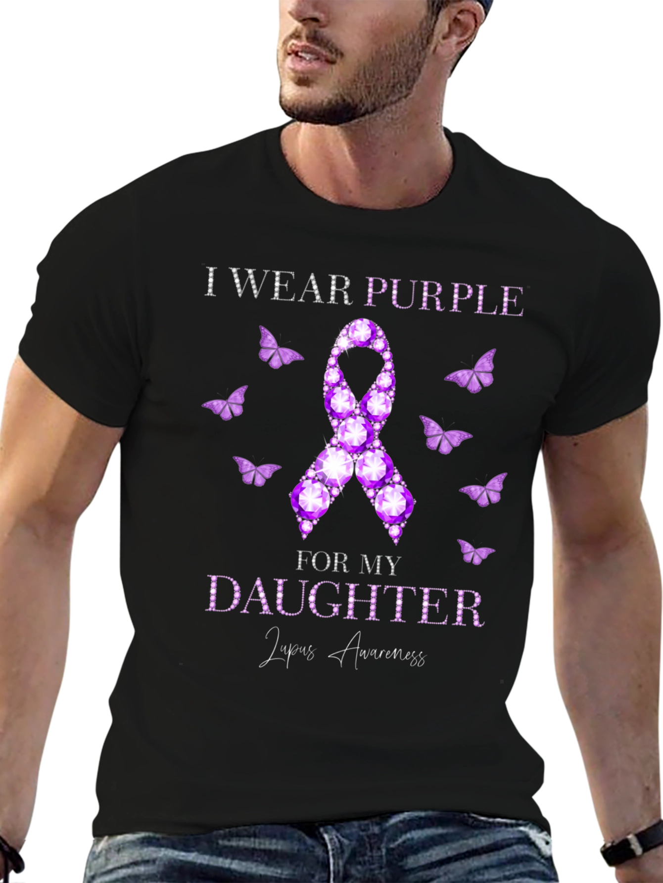 Black Purple Lupus Awareness Daughter T-Shirt view 6