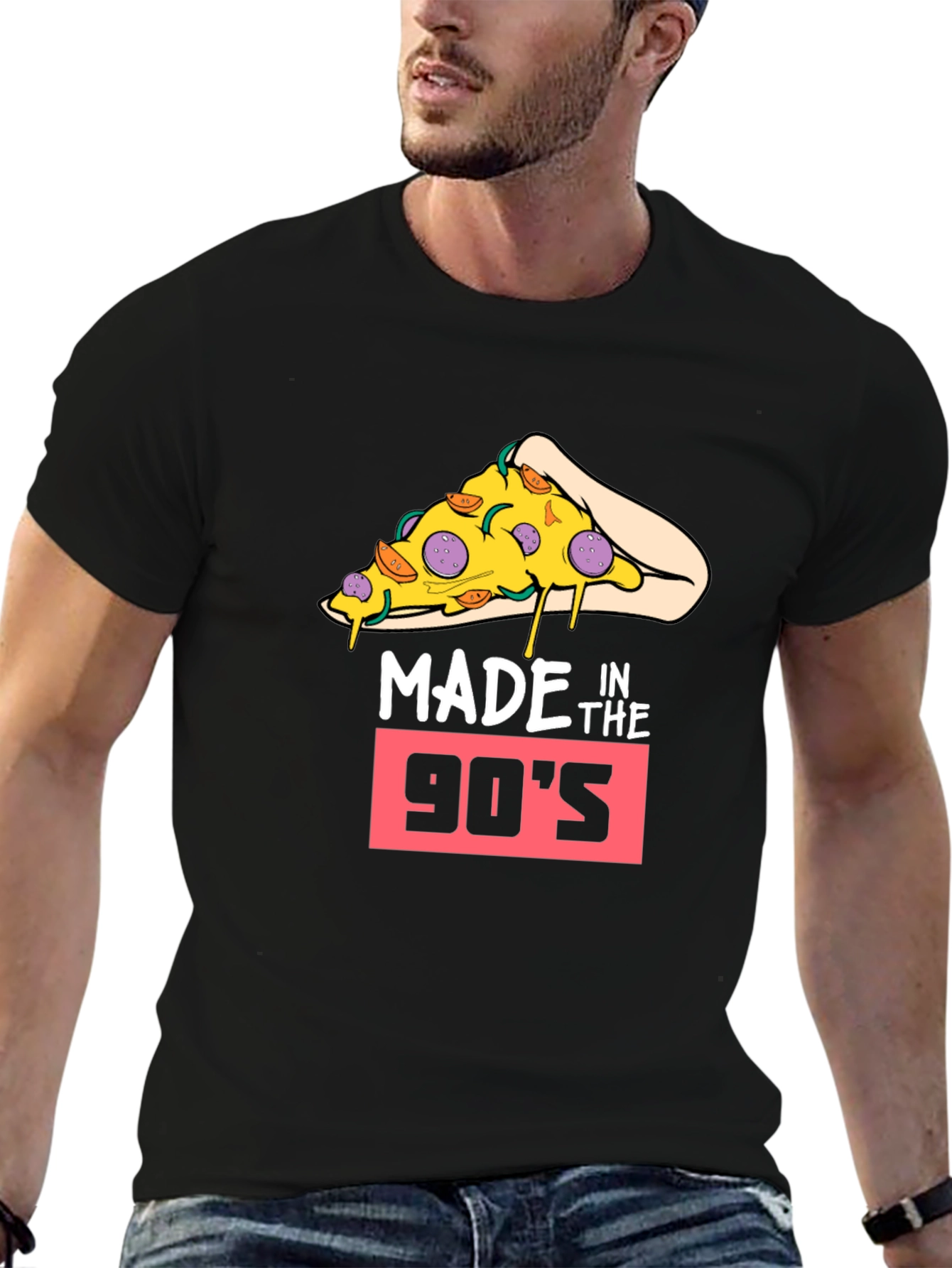 Black Made in the 90's Pizza Slice T-Shirt - Retro Style view 6