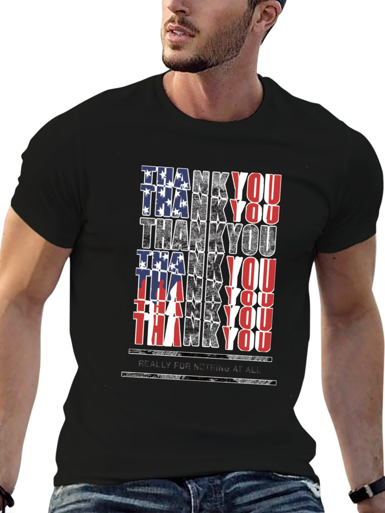 Black Patriotic Thank You T-Shirt - Men's Black Tee view 6